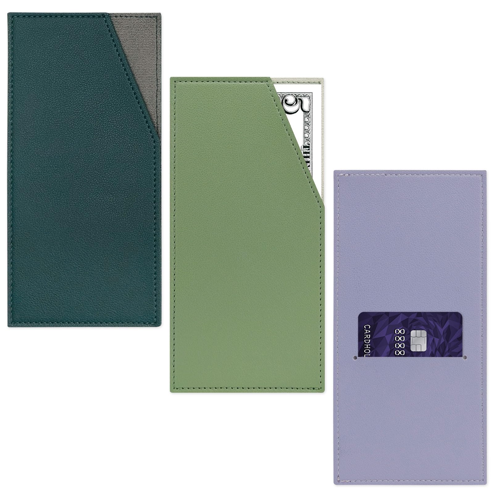 Sekonow 3 Pack Slim Cash Wallet, PU Leather Money and Card Holder, Stylish Reusable Money Envelope Organizer for Dollar Bill Receipt Budgeting Women