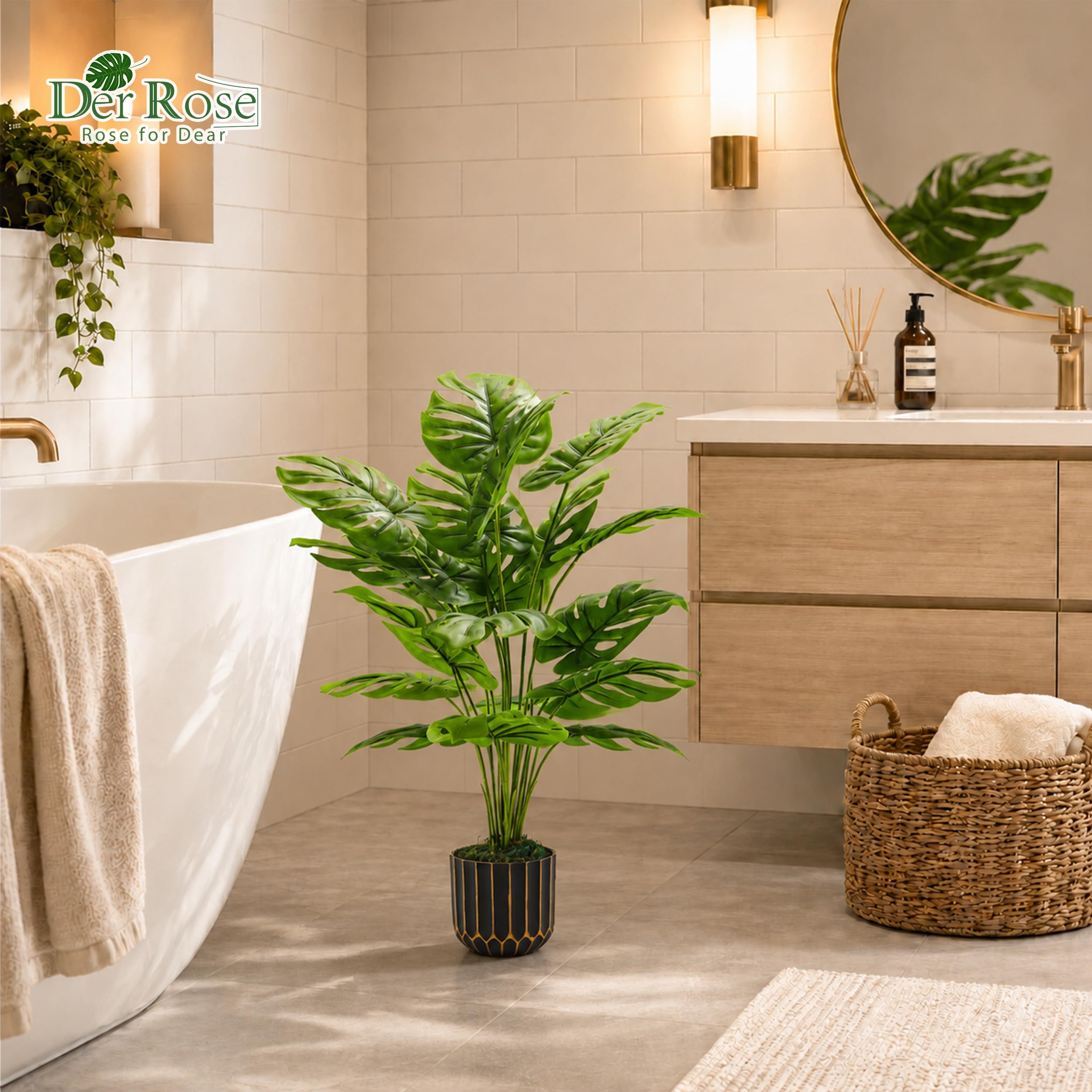 Der Rose Plantas falsas de Monstera artificiales altas para interiores y exteriores, para sala de estar, decoración del hogar