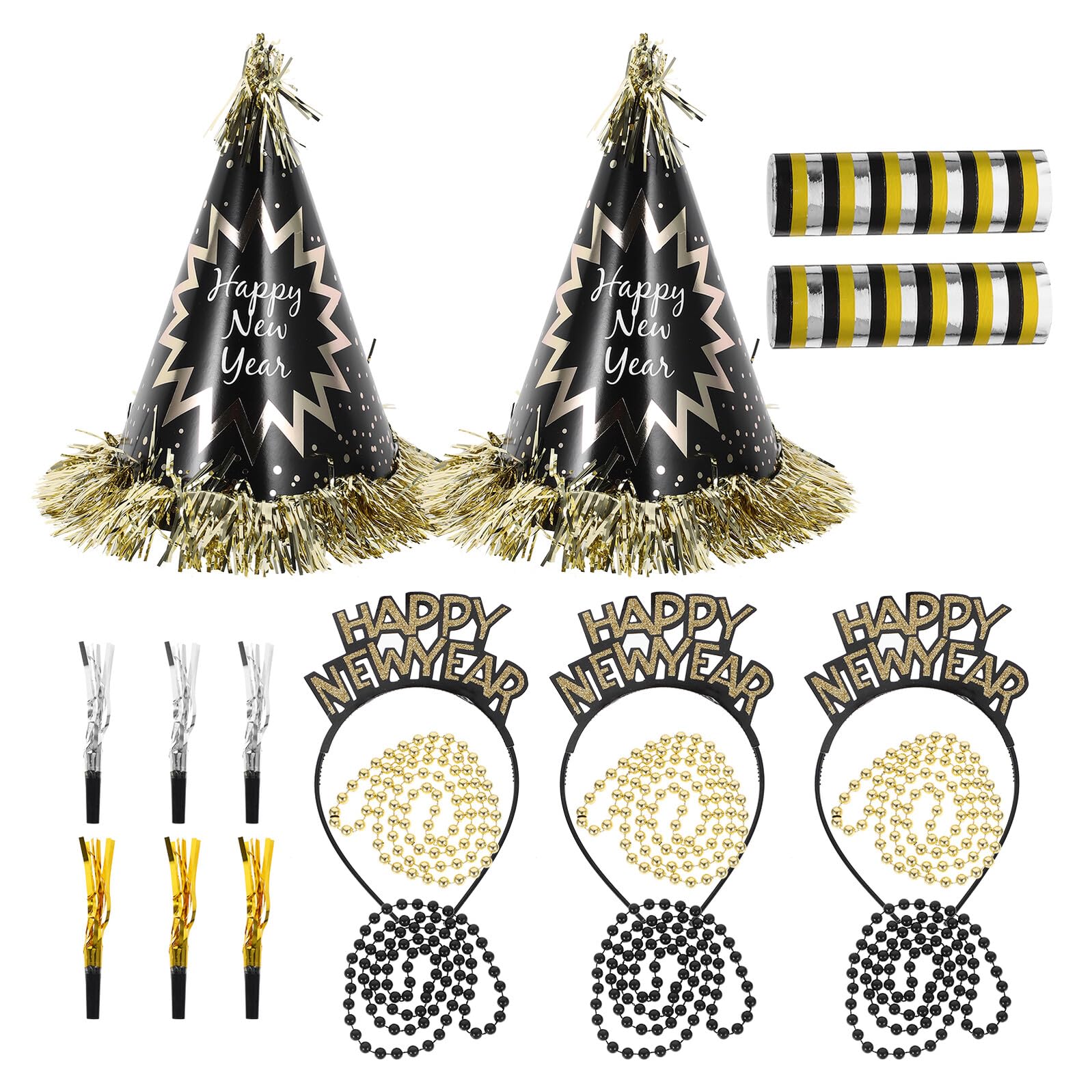 NOLITOY 1bolsa Sombrero de Fiesta de Año Conjunto de Decoración para Nochevieja Collares de Cuentas Aros Pelo Sombreros Cónicos Accesorios para Fiestas de Año para Celebraciones