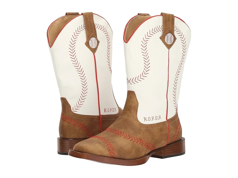 

Roper Kids Baseball (Big Kid) (Brown Faux Leather Vamp White Shaft) Cowboy Boots