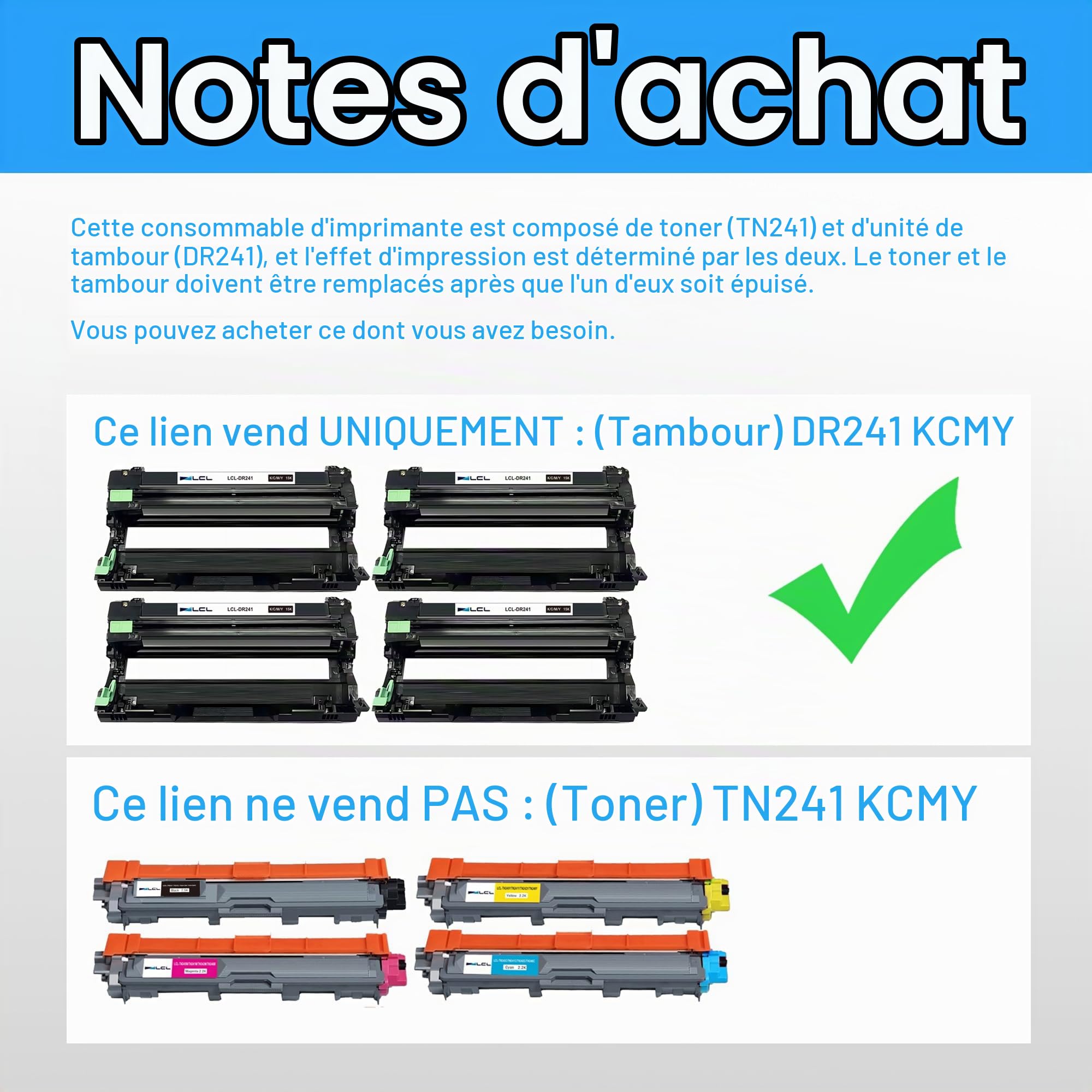 LCL Tambour Compatible DR-241 DR241 DR241CL DR-241CL (4-Pack) Remplacement pour Brother DCP-9015CDW DCP-9017CDW DCP-9020CDW DCP-9022CDW HL-3140CW HL-3142CW HL-3150CDN HL-3150CDW HL-3152CDW HL-3170CW