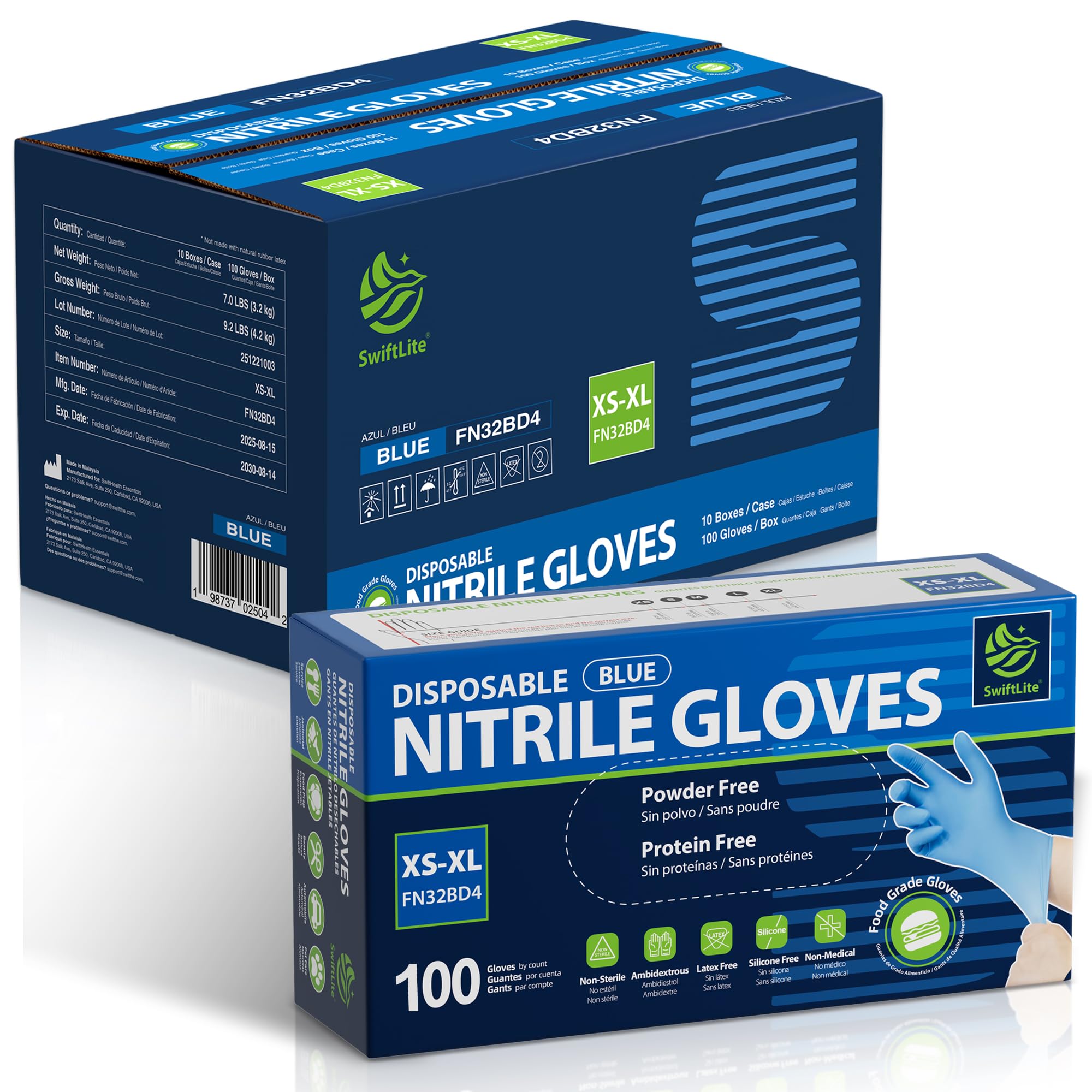 SWIFTLITE Food Safe Disposable Gloves, Blue Nitrile Rubber Gloves, Latex-Free Powder-Free for Food Prep, Cooking, Cleaning (X-Large, 1000)