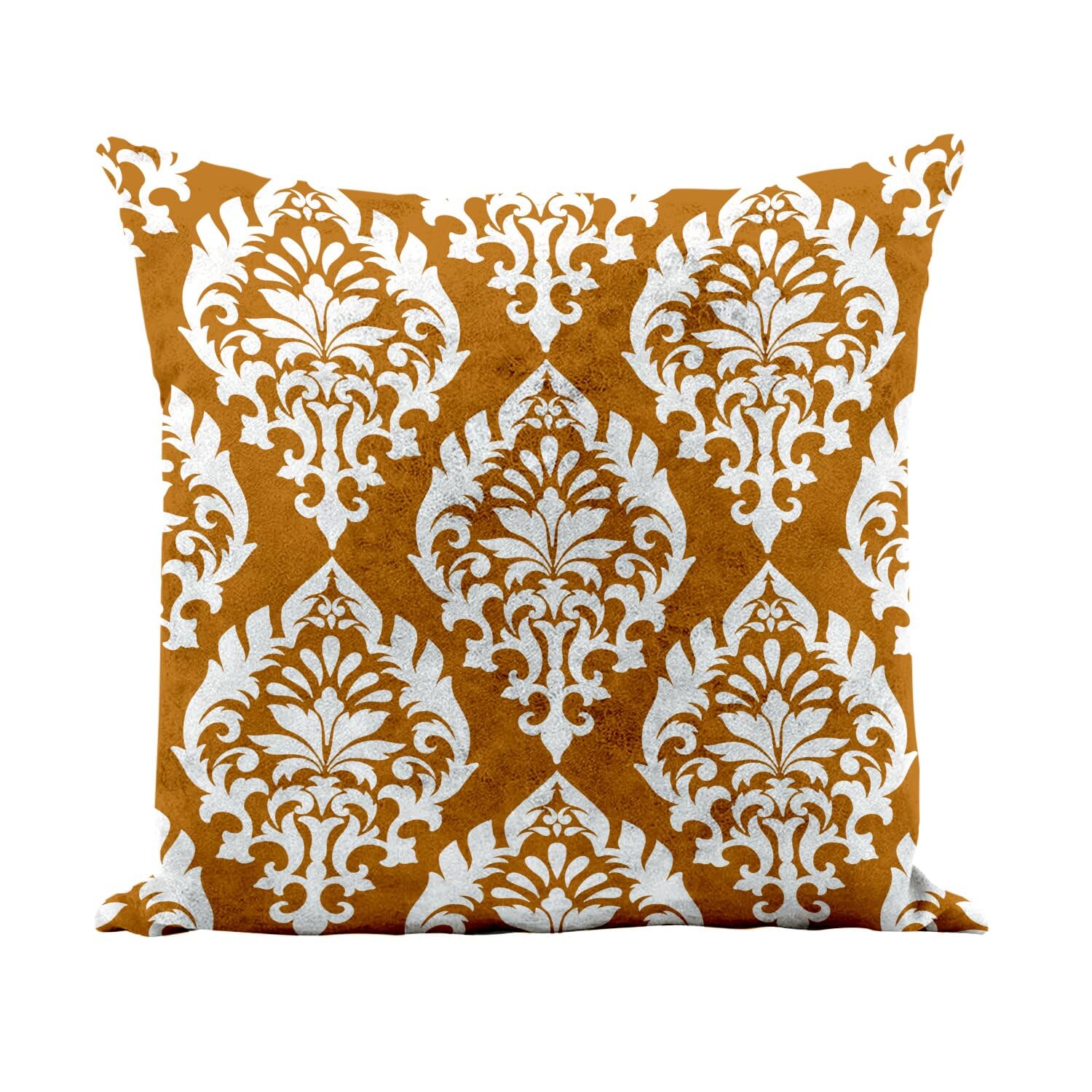 Coussin similicuir blanc pour raviver un canapé terne avec son damas orange