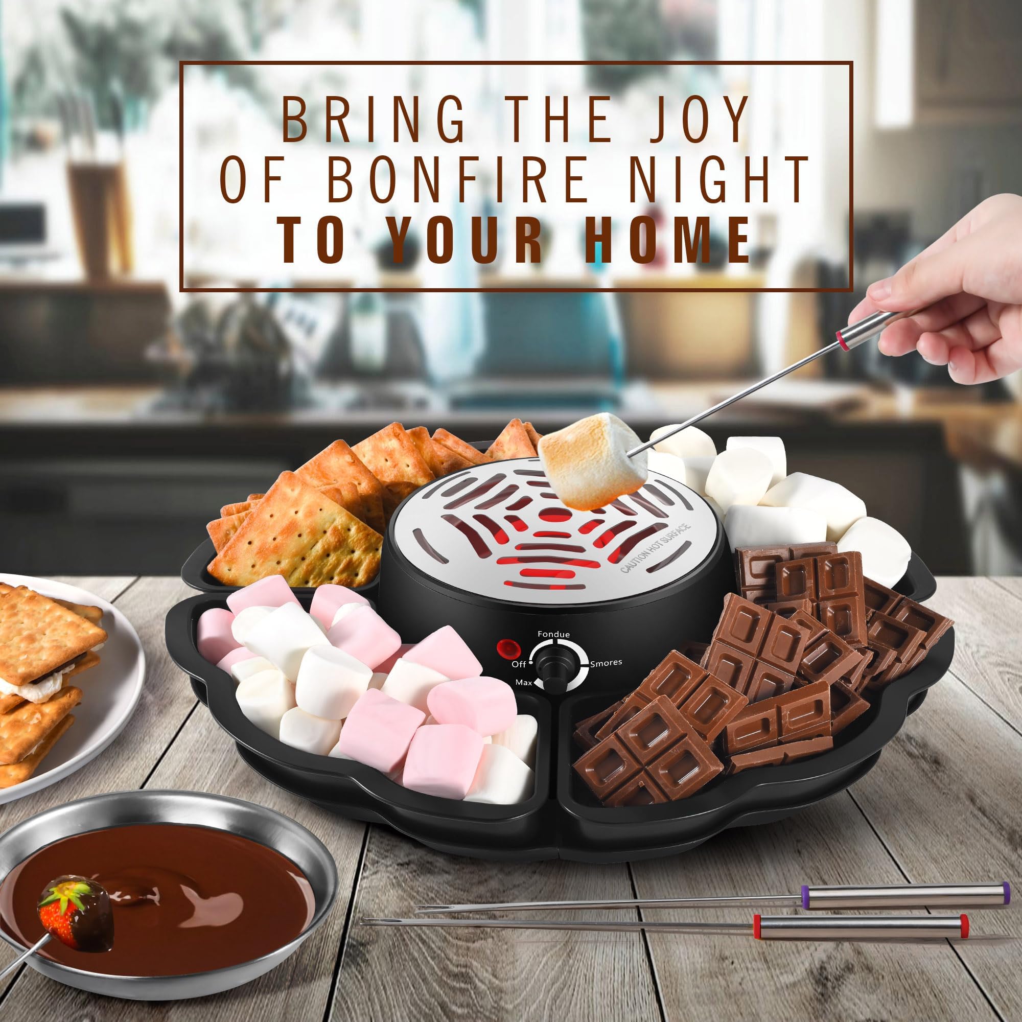 S'mores Maker, flammenloser elektrischer Marshmallow-Bräter mit Temperaturkontrolle, 4 abnehmbare Tabletts, Geschenkset