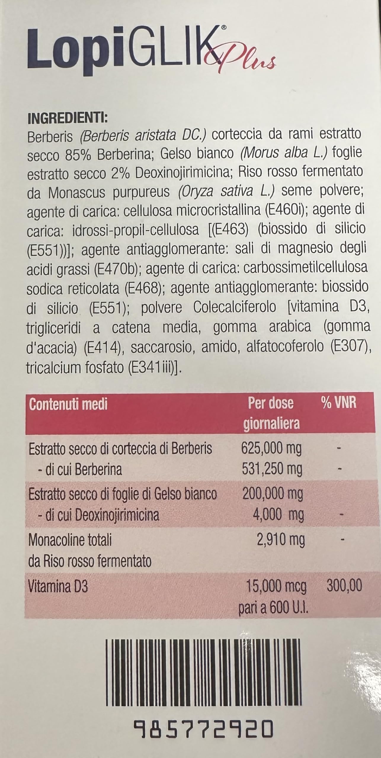 EG LopiGLIK Plus Integratore Alimentare di Morus Alba, Berberina, Monocolina da Riso Rosso Fermentato + Vitamina D - 120 Compresse (3 Confezioni da 40 Compresse)