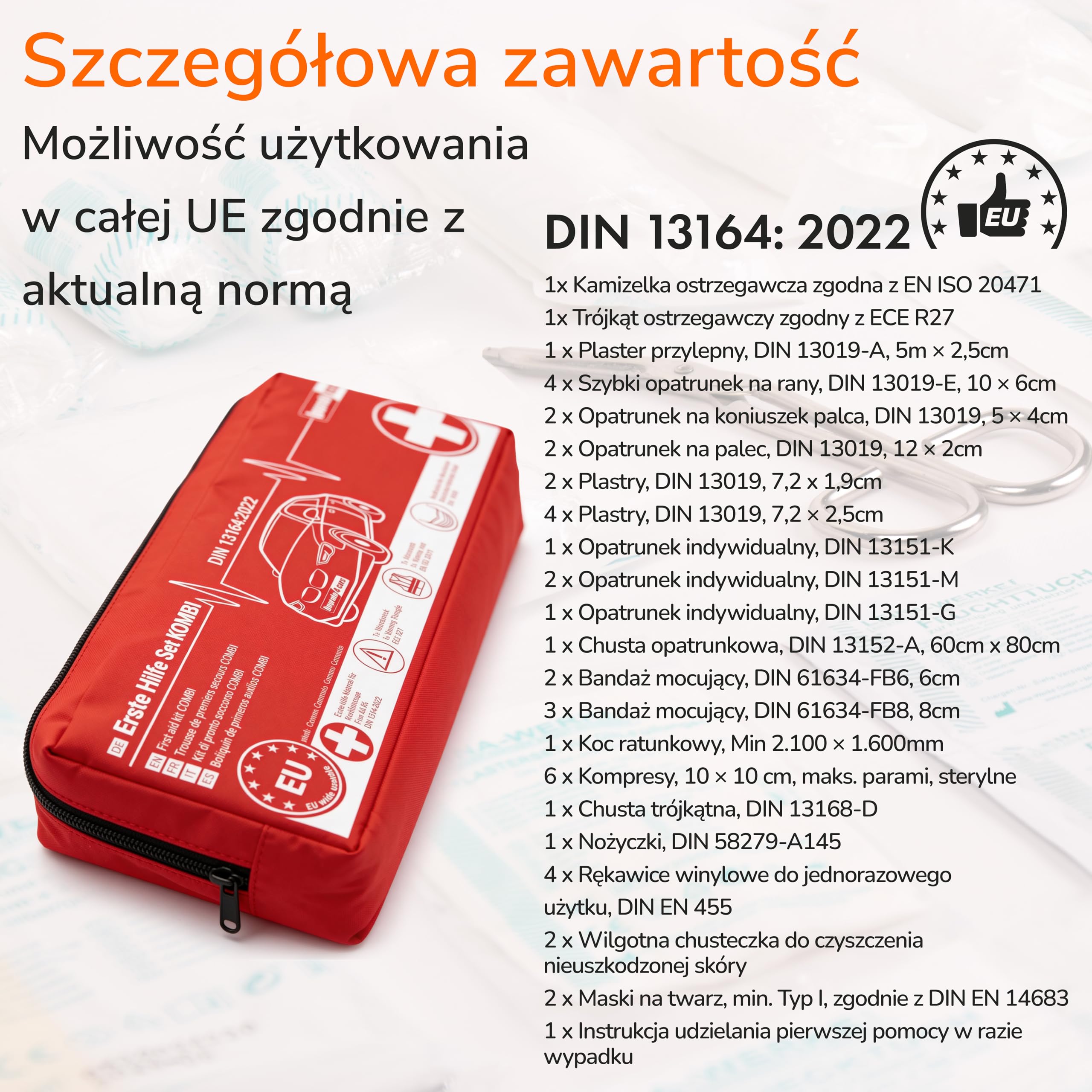 2 x Upgrade4cars Apteczka Samochodowa 2026 z Trójkątem Ostrzegawczym i Kamizelką Odblaskową Zgodna z Normą DIN 13164 Ważna w Całej Europie Zestaw Pierwszej Pomocy Wyposażenie Auta