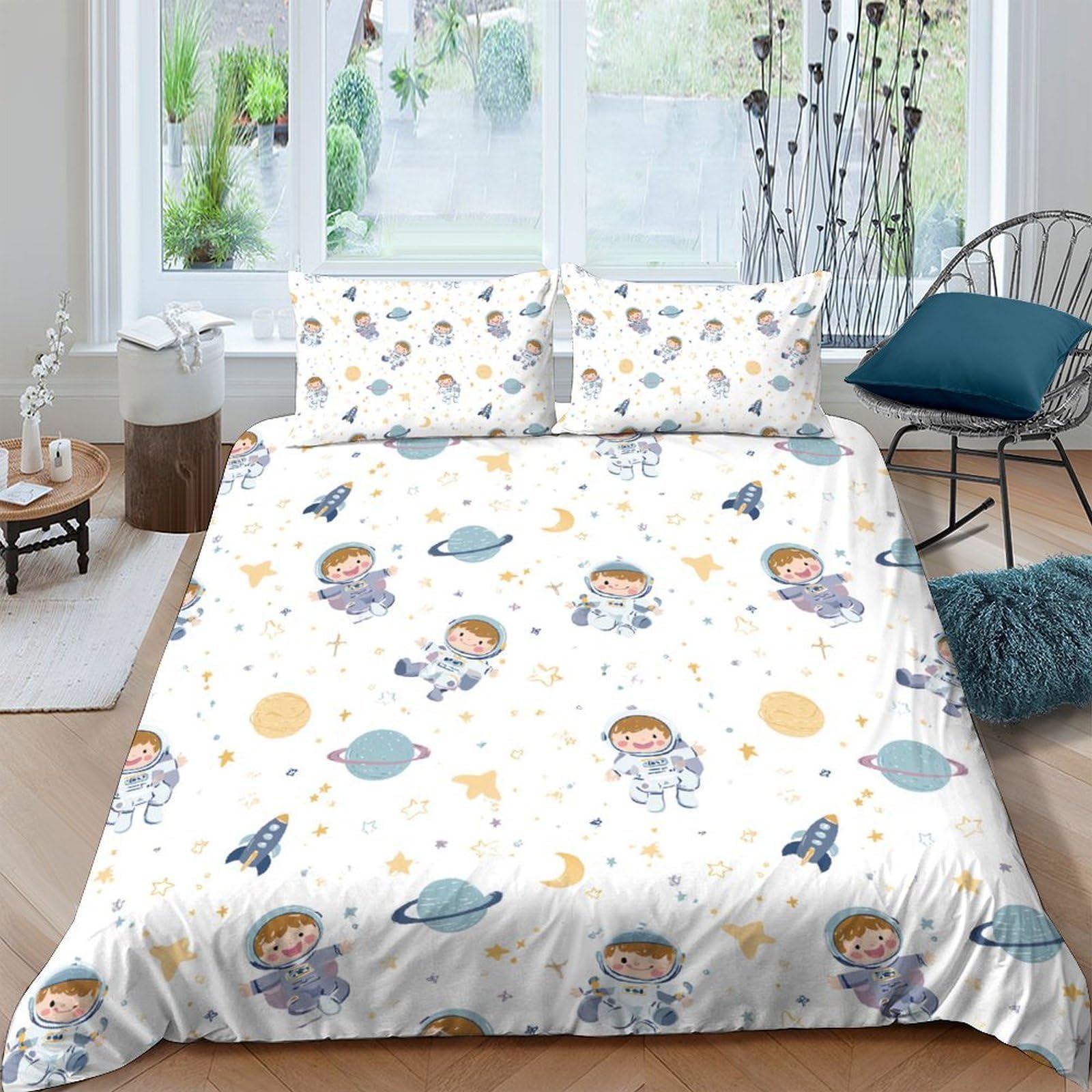 Ctjqhvkz Style-8 3D Printed Cartoon Astronaut Fitted Sheet Microfiber Soft Breathable Planet Mattress Cover For Bedroom Dorm Decor Single（135X200cm）