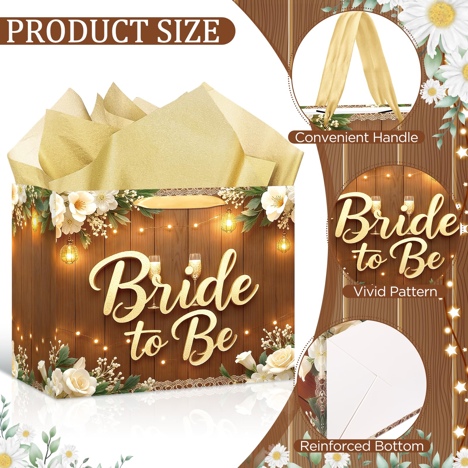 Woosytoo 1PC Brown Bride Gift Bag, Bridal Shower Gift Bags with Card and Tissue Paper, Bridal to Be Gift Wrapping Paper Bag for Bachelorette Engagement Wedding Shower Party Favor Bag
