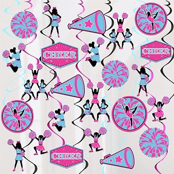 24 Pieces Cheerleading Hanging Swirls Hot Pink Blue - Cheerleading Themed Party Decorations for Girls Rose Red, Cheerleader Ceiling Streamers for Cheer Gymnastics Birthday Party Supplies