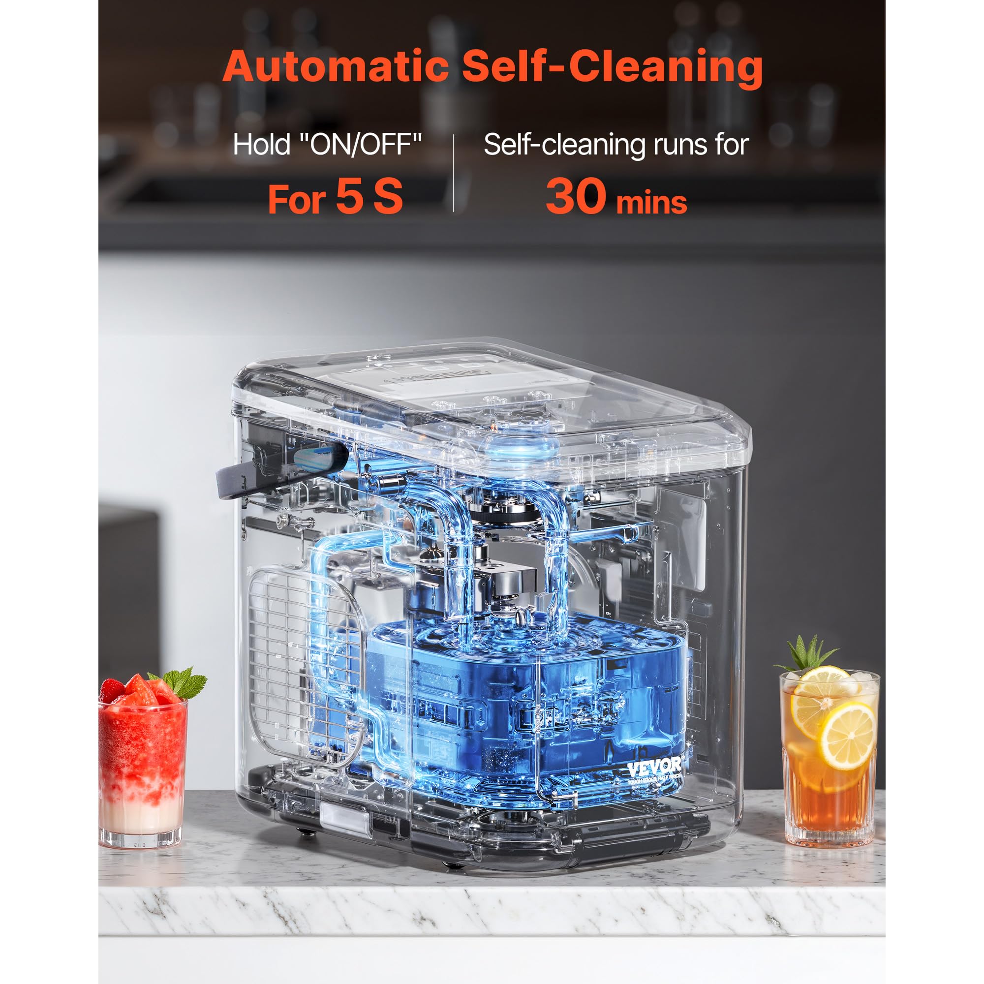 Happybuy Countertop Ice Maker - 9 Cubes In Just 6 Mins! 26lbs Daily Output. Self - Cleaning, Portable. Comes With Scoop & Basket. 2 - Size Bullet Ice For Home, Kitchen, Office, Bar & Party​ on Fridge.com - View 5