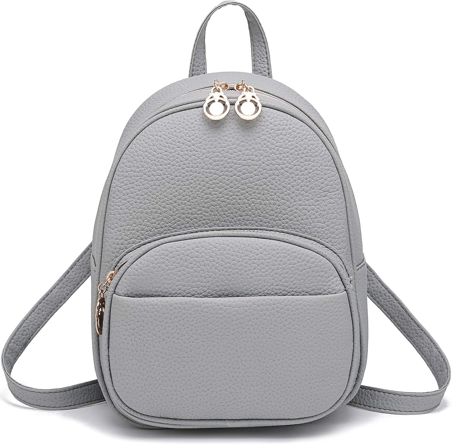 Small Leather Backpack Mini Cute Casual Daypack Fashion Zippered Pockets Crossbody Bags for Women Girl (Grey)