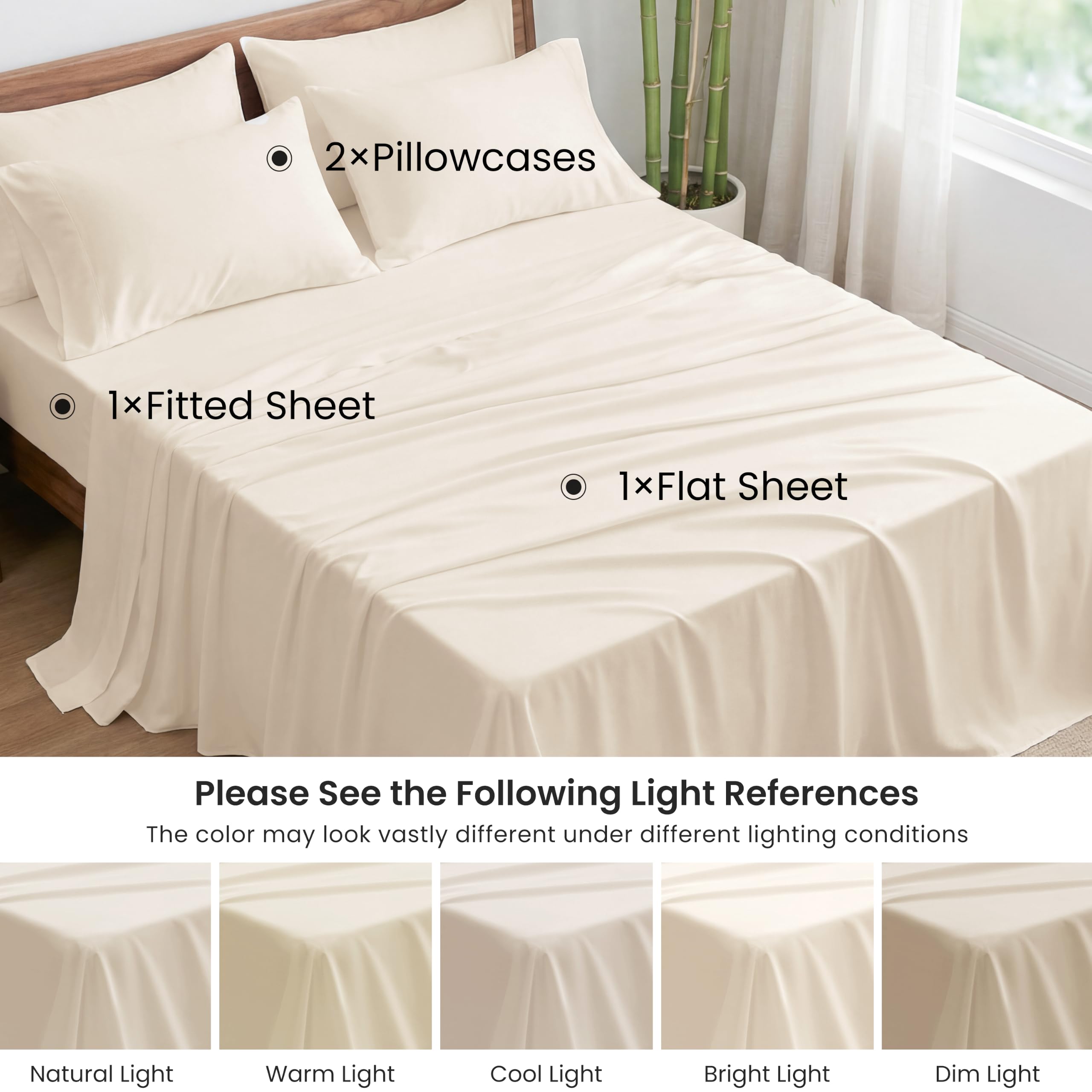 4 Piece Queen Sheet Set, 100% Rayon Derived from Bamboo, Beige X769960