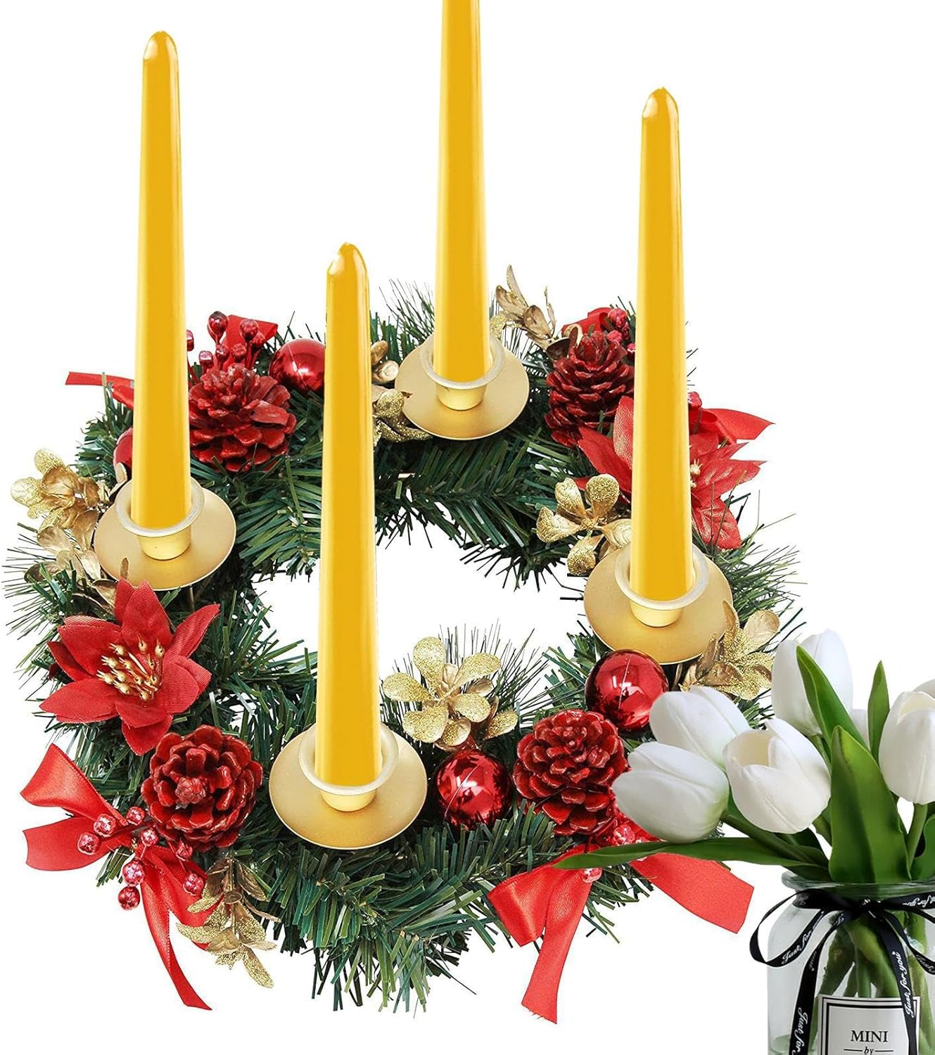 Candle Holder Wreaths | Centerpiece Decoration Candle Wreaths - Kitchen Cabinet Table Centerpieces, Rings for Christmas