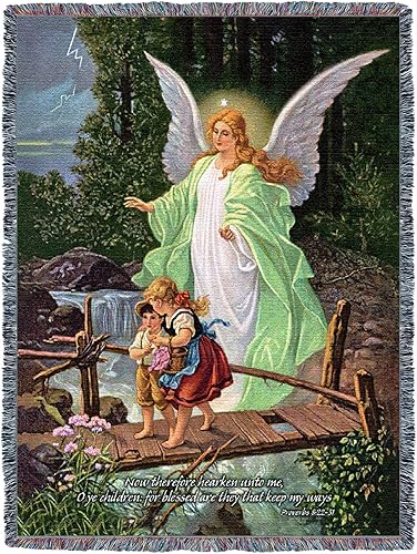 Miniatura 4 de Pure Country Weavers Lindberg Heilige Schutzengel - Tapiz de regalo religioso tejido de algodón con diseño de ángel de la guarda y los niños