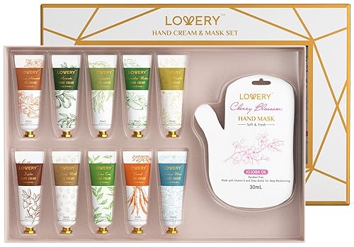 LOVERY Set de regalo de crema de manos y máscara de manos, 10 lociones perfumadas hidratantes para manos y 5 máscaras de manos de acondicionamiento LOVERY Set de regalo de crema de manos y máscara de manos, 10 lociones perfumadas hidratantes para manos y 5 máscaras de manos de acondicionamiento
