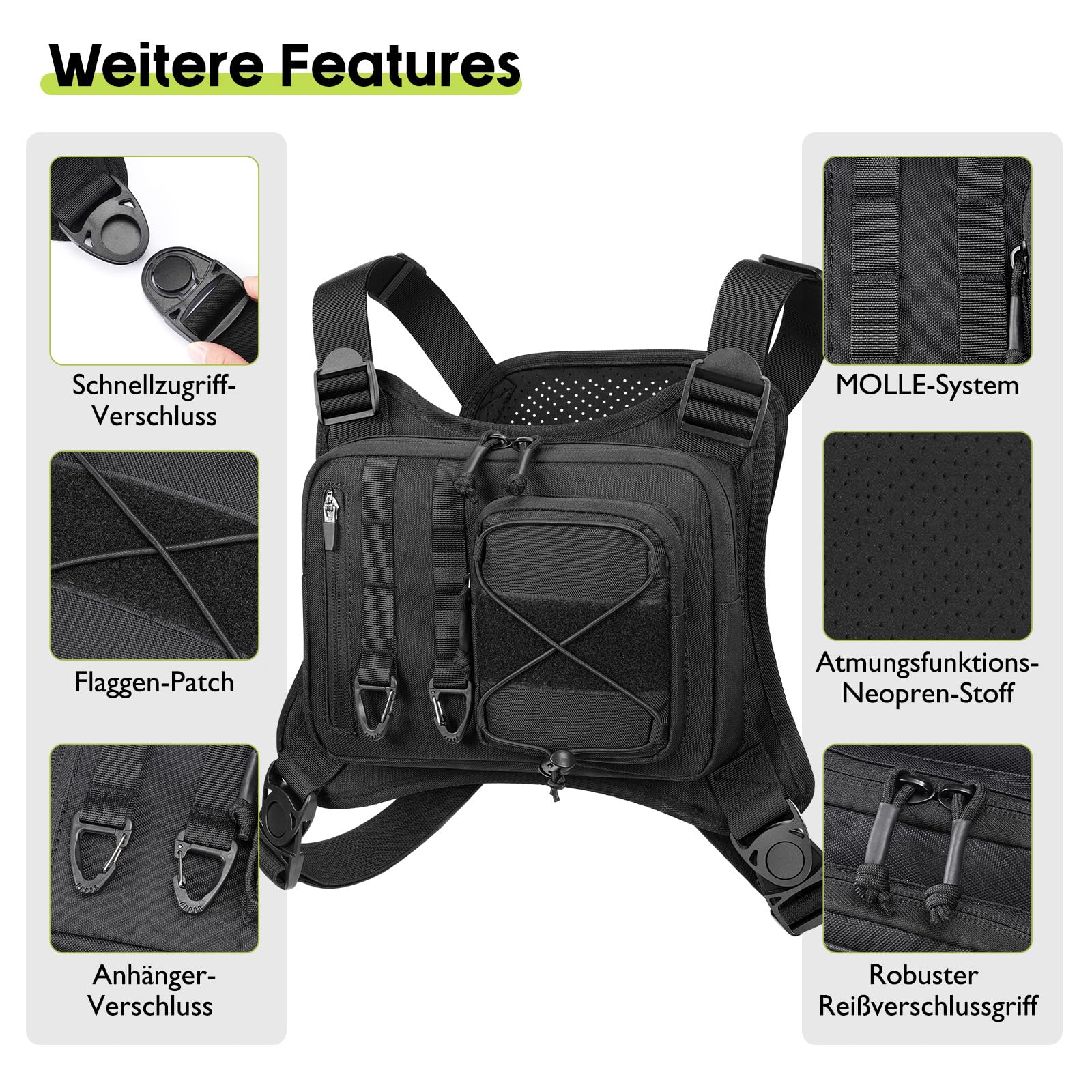 Poche poitrine tactique pour homme et femme, poche poitrine légère avec espace de rangement supplémentaire, gilet de course avec support pour téléphone portable, taille unique, poche poitrine