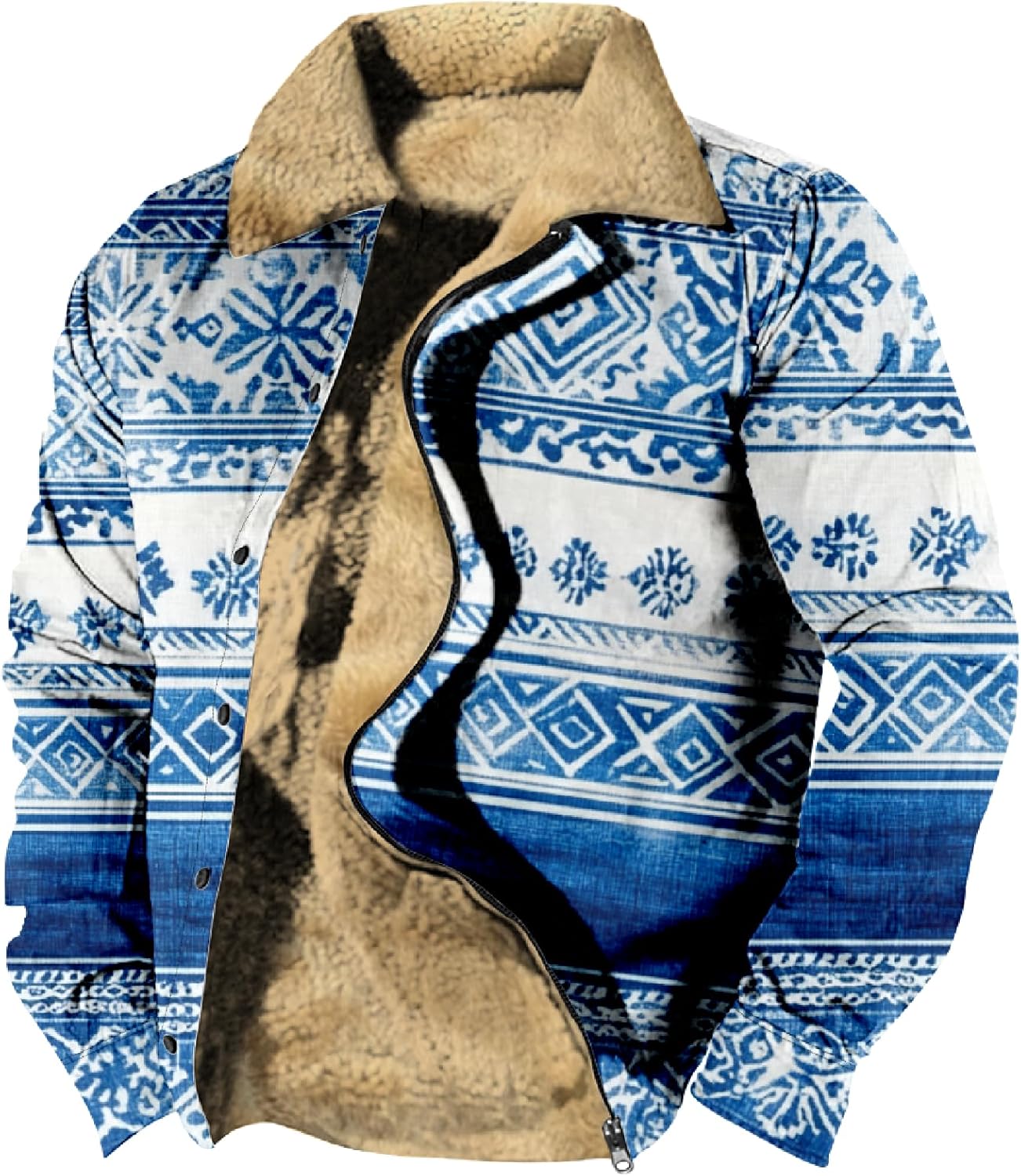 Cowboy Western Jackets for Men Long Sleeve Aztec Sherpa Fleece Lined Zip Up Ethnic Fashion Big And Tall Warm Coat - Image 3