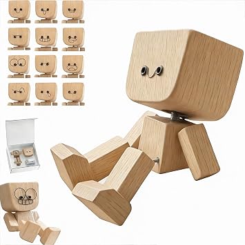 Shaking Wooden Man Figurine, Handmade Wooden Figurine with 12 Funny Faces, Funny Shaking Legs Wooden Man, Desktop Decor Ornaments Cute Car Dashboard Decor