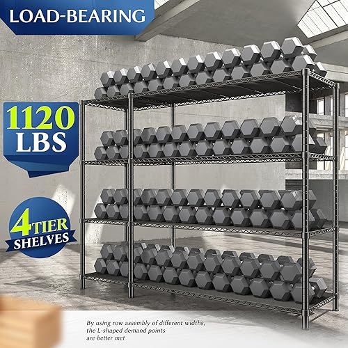 Miniatura 8 de Estantes de almacenamiento de 52.4 W, carga de 4 niveles, 1120 libras, estantería de metal resistente, estante de estantería de alambre, estantes de