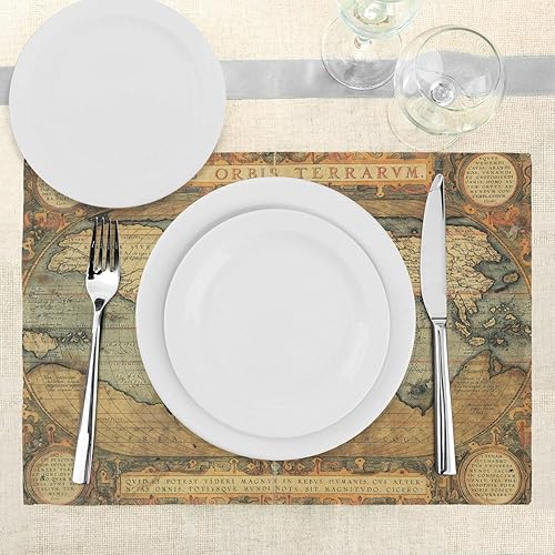 Miniatura 3 de Ambesonne Juego de 4 manteles individuales con diseño de mapa mundial, diseño vintage, diseño de Atlas del siglo XVI, diseño de viaje, manteles