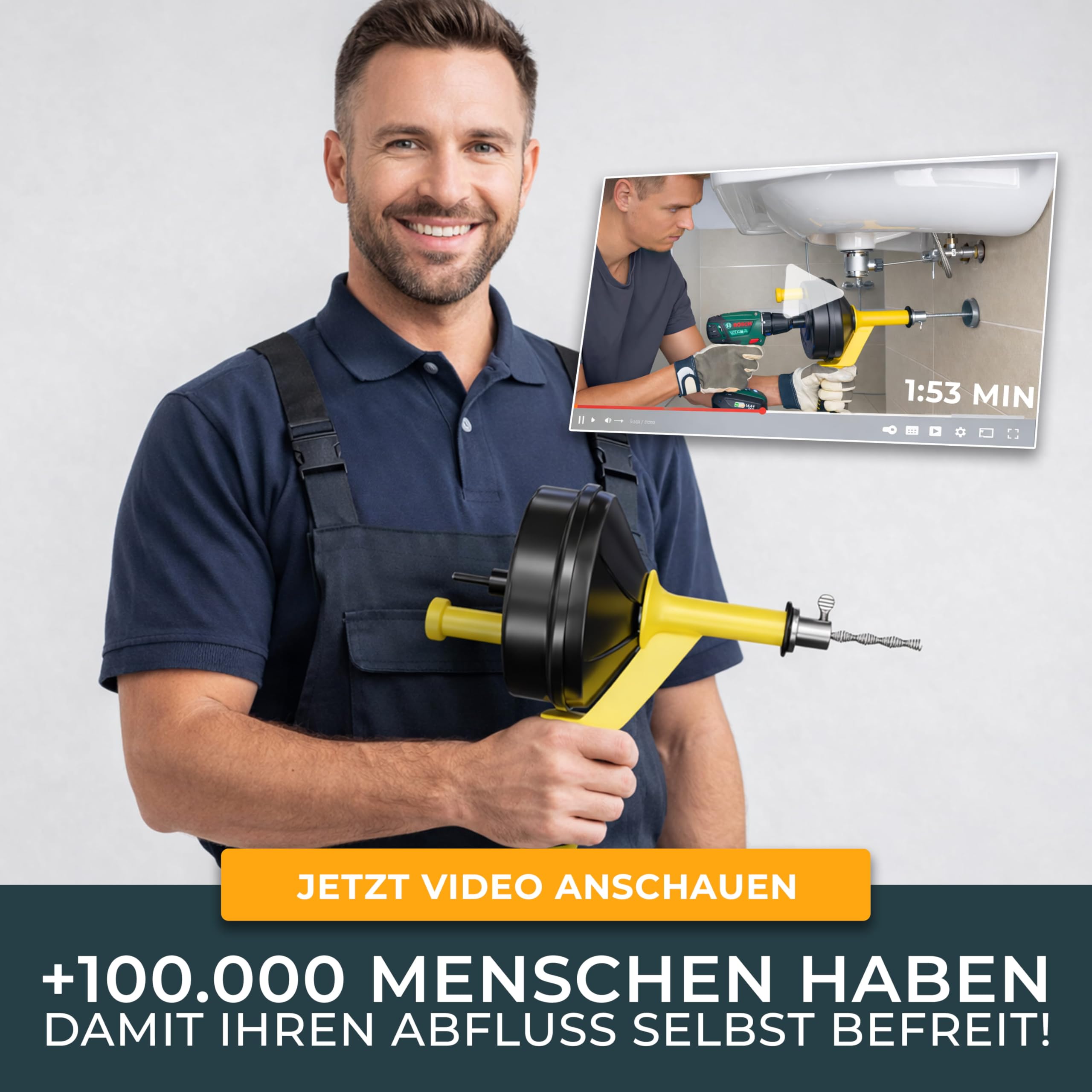 Meisterfaktur Rohrreinigungsspirale 2.0 [7,5m] - mit Bohraufsatz - Ideale Abflussspirale für eine umweltfreundliche Rohrreinigung - Die Rohrspirale für echte Heimwerker!