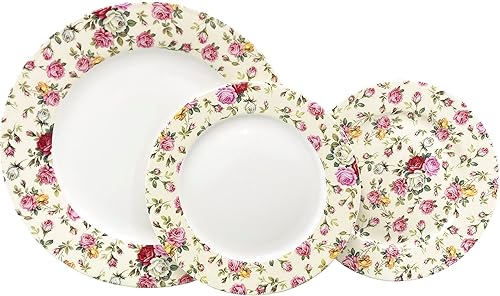 Miniatura 2 de Gracie China by Coastline Imports Cream Rose Chintz All Over - Juego de 4 platos de ensalada de postre, 8 pulgadas, rosa amarillo