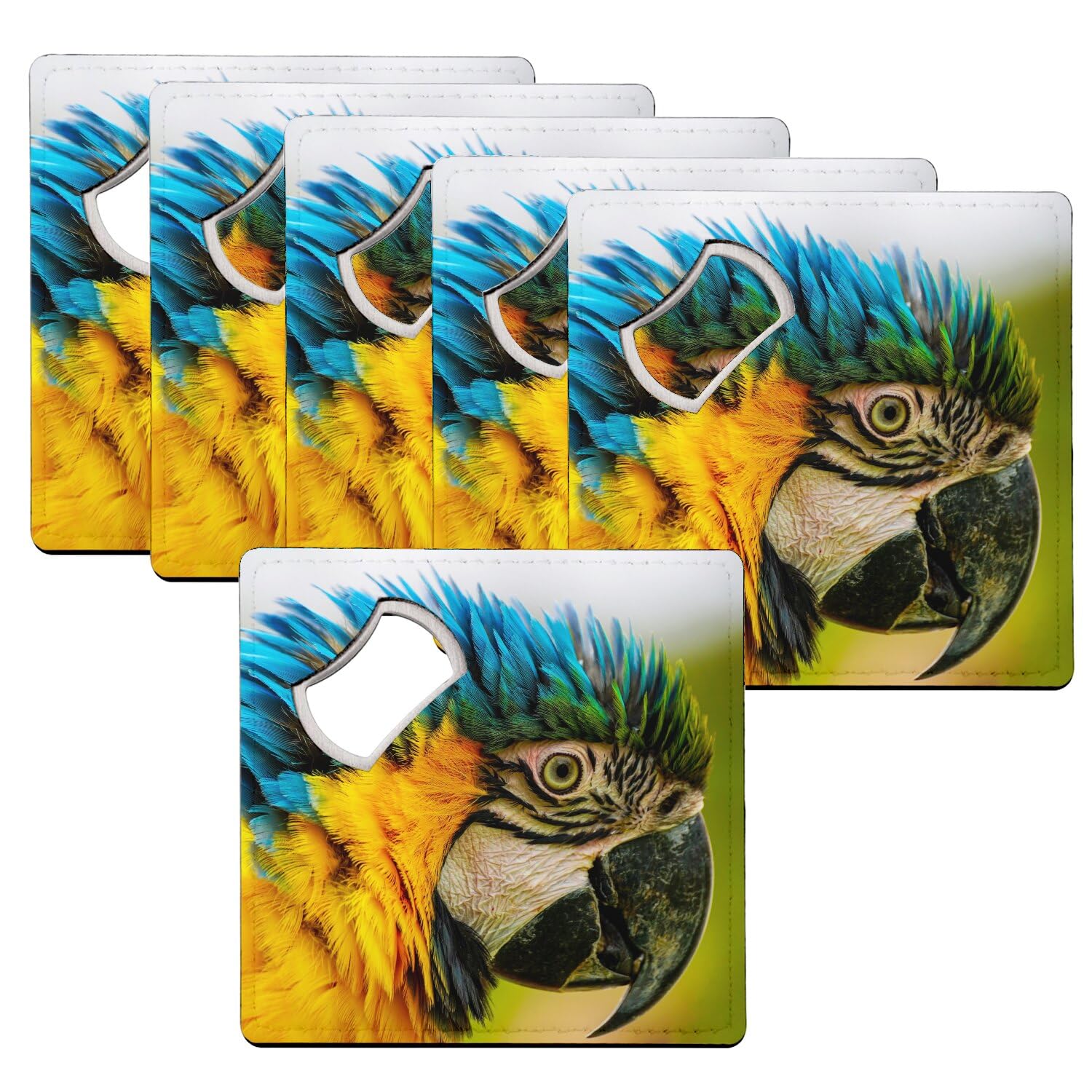 Sous-verre décapsuleur oiseau perroquet bleu lot de 6 dessous de verre 92x92mm