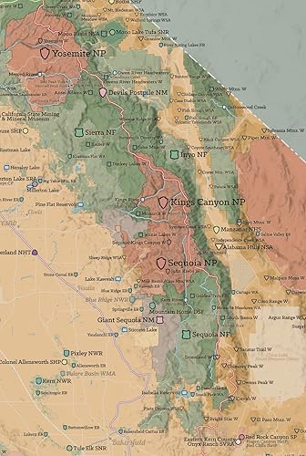 Miniatura 2 de Póster de mapa de parques estatales y tierras federales de California, 24 x 36 pulgadas, color camello y azul pizarra