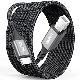 FEMORO USB B to USB C Cable 10Ft, USB-C to USB-B 2.0 Printer High Speed & Power Cord Braided for HP, Canon, Brother, Epson Printer from Laptop and More