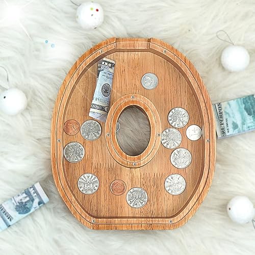 Miniatura 219 de Alcancía para niños y niñas, alcancía grande de madera personalizada con diseño recortado, bancos de monedas con letras del alfabeto, caja de ahorro