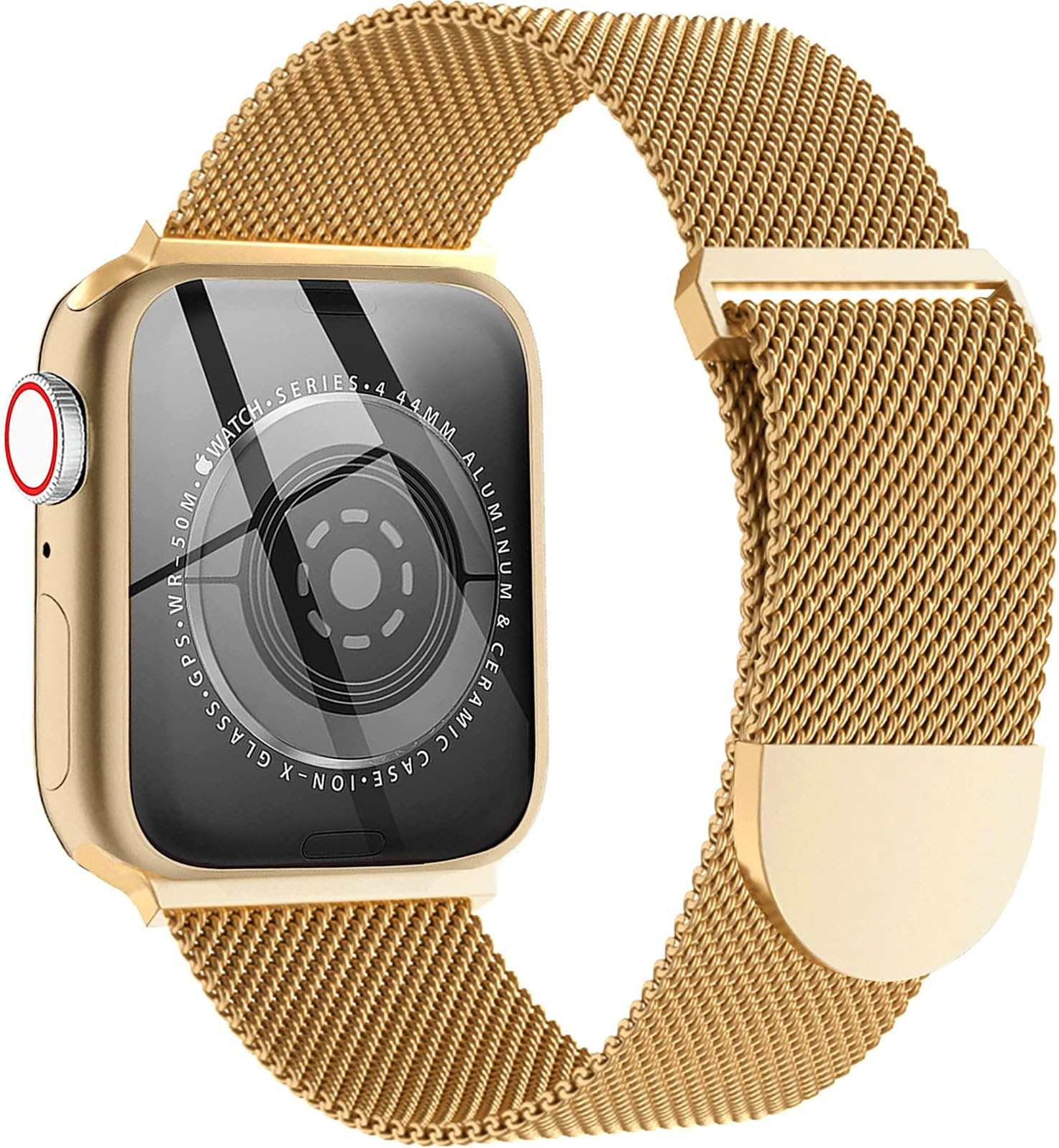 Mesh Metal Band Stainless Steel Magnetic Compatible with Apple Watch Bands 38mm 40mm 41mm 42mm 44mm 45mm,Milanese Sport Clasp Loop Women Men Compatible for iWatch Series 7/SE/6/5/4/3/2/1-Gold