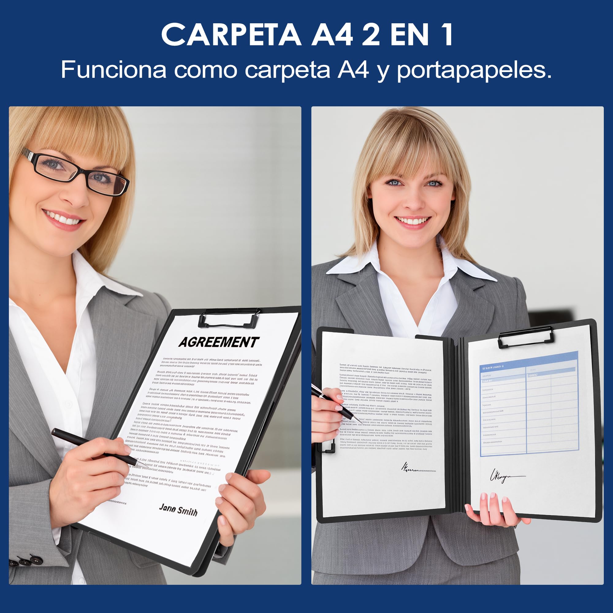 Portapapeles con Pinza A4, Carpetas Plastico Cartella Portadocumenti A4 Espandibile Soffietto Portapapeles con Tapa Plegable para Oficina Astillero Escuela Negro