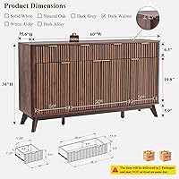 Vista 2 de T4TREAM Fluted Buffet Sideboard Cabinet with Storages, 60" Large Modern Buffet Table Coffee Bar Wine Bar Storage Cabinet with 3 Drawers & 4 Doors