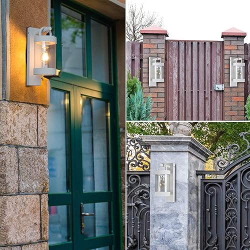 Miniatura 7 de Lustrlach Paquete de 2 lámparas de exterior del anochecer al amanecer, color blanco para casa, luz LED moderna para porche exterior E26, aplique de