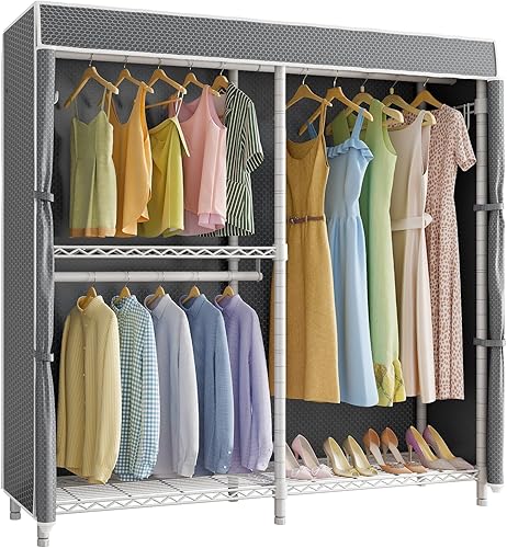 Miniatura 11 de VIPEK V4C Perchero de Ropa con Funda, Armario Portátil de Servicio Pesado, Perchero de Ropa de Metal Ajustable para Colgar Ropa con Barras Colgantes