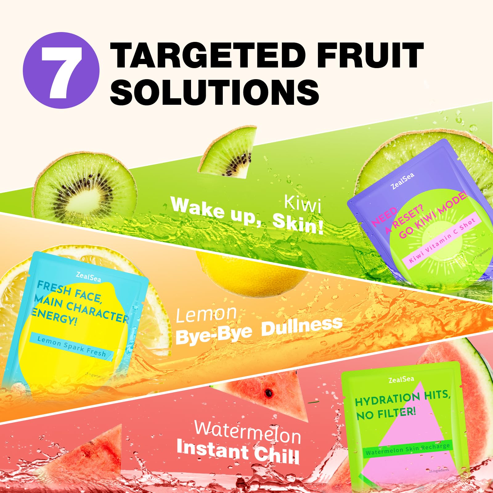 ZealSea Clean Beauty Face Masks Skincare, Minimalism 15 Ingredients Sheet Mask, Deep Hydration Facial Mask for Bouncy & Glowing, Sleepover Spa Party Supplies, Women Teen Girl Gifts Trendy Stuff, 7Pack