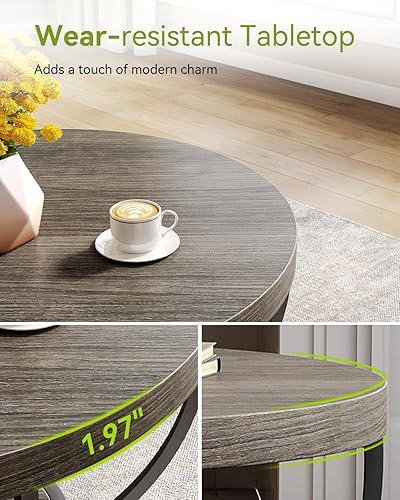 Miniatura 6 de LITTLE TREE Mesa de Centro Redonda, Mesa de Centro Circular de 32" para Sala de Estar, Mesa Central de Acento de Madera de 2 Niveles con Gris y