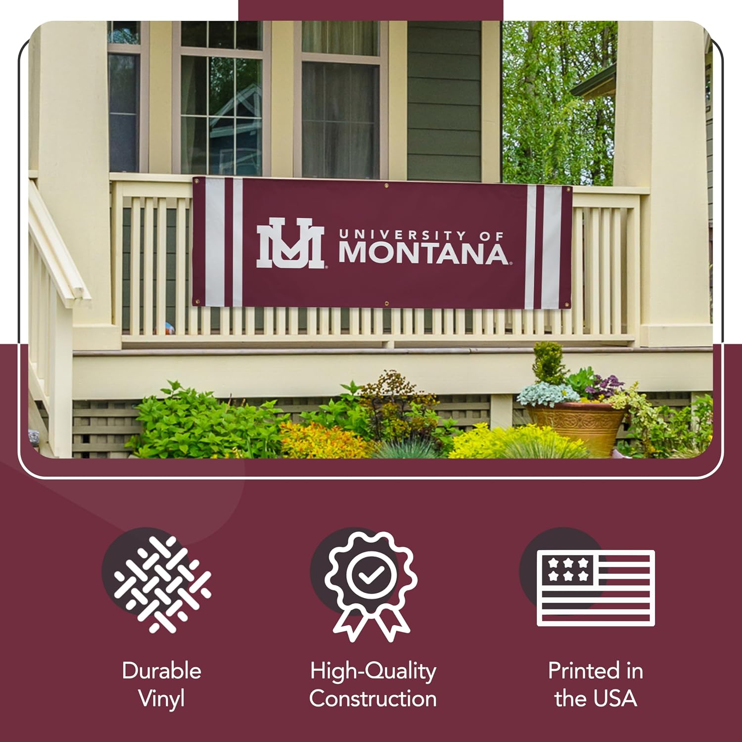 Montana Grizzlies College Sports Printed Outdoor Banner - NCAA Licensed - Durable Vinyl - School Banner (Maroon, White, Brown) (2' x 6')
