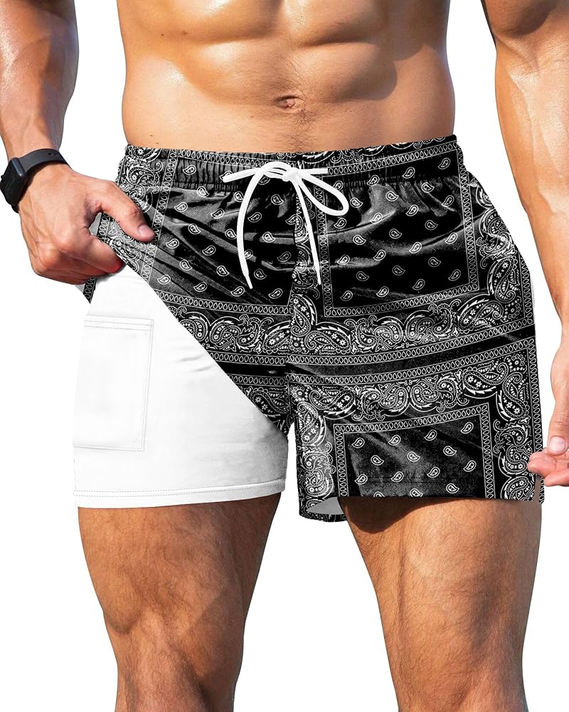 GIISAM Men's Swim Trunks, Bathing Suit 4 inch Inseam Quick Dry