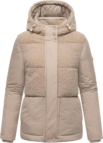 MARIKOO Sheeta 16 Women's Teddy Fleece Jacket Warm Winter Jacket Plush Jacket in Trendy Material Mix with Hood XS - 3XL