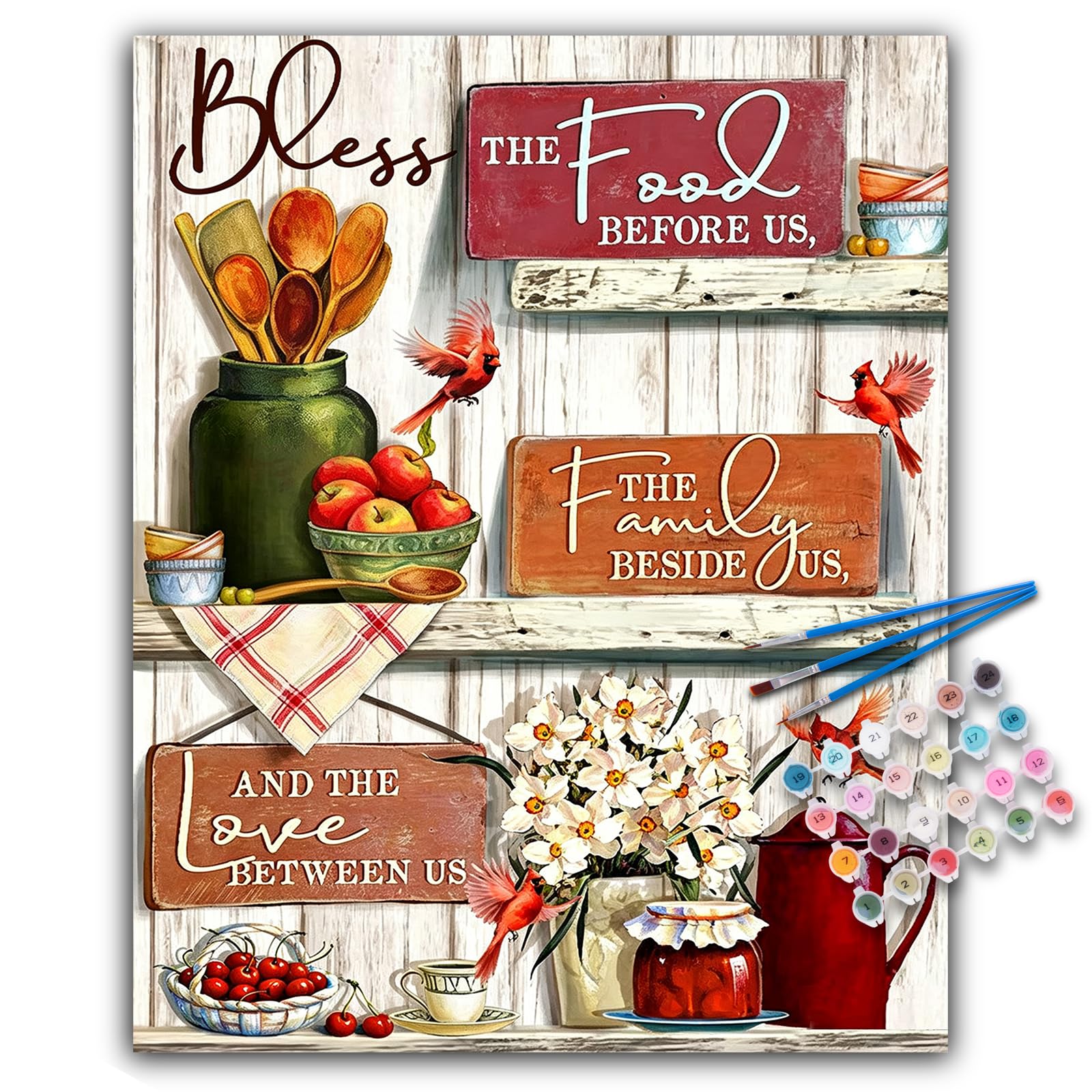 Paint by Numbers for Adults, Kitchen Bless the Food Quote, 16x20 Inch