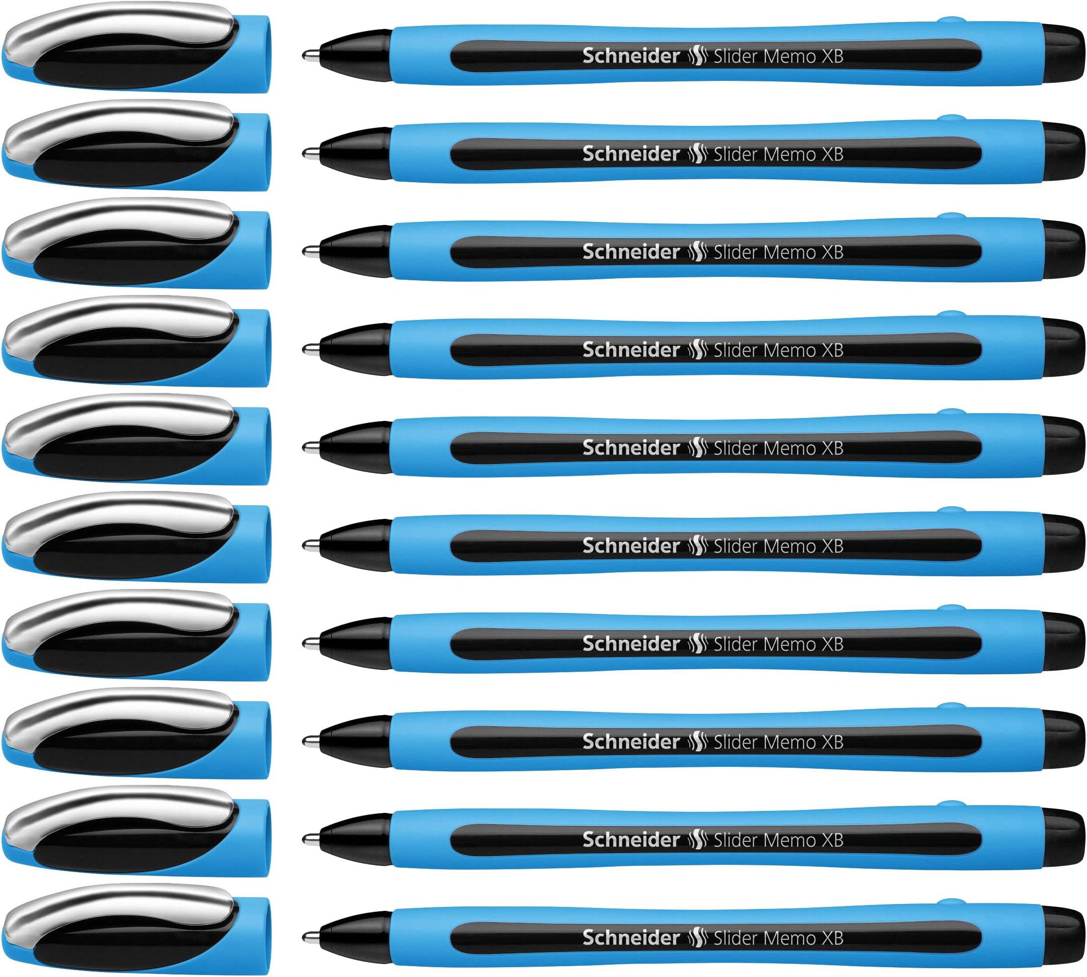 Slider Memo XB (Extra Broad) Ballpoint Pen, 1.4 mm, Light Blue Barrel, Black Ink, Box of 10 Pens (150201)