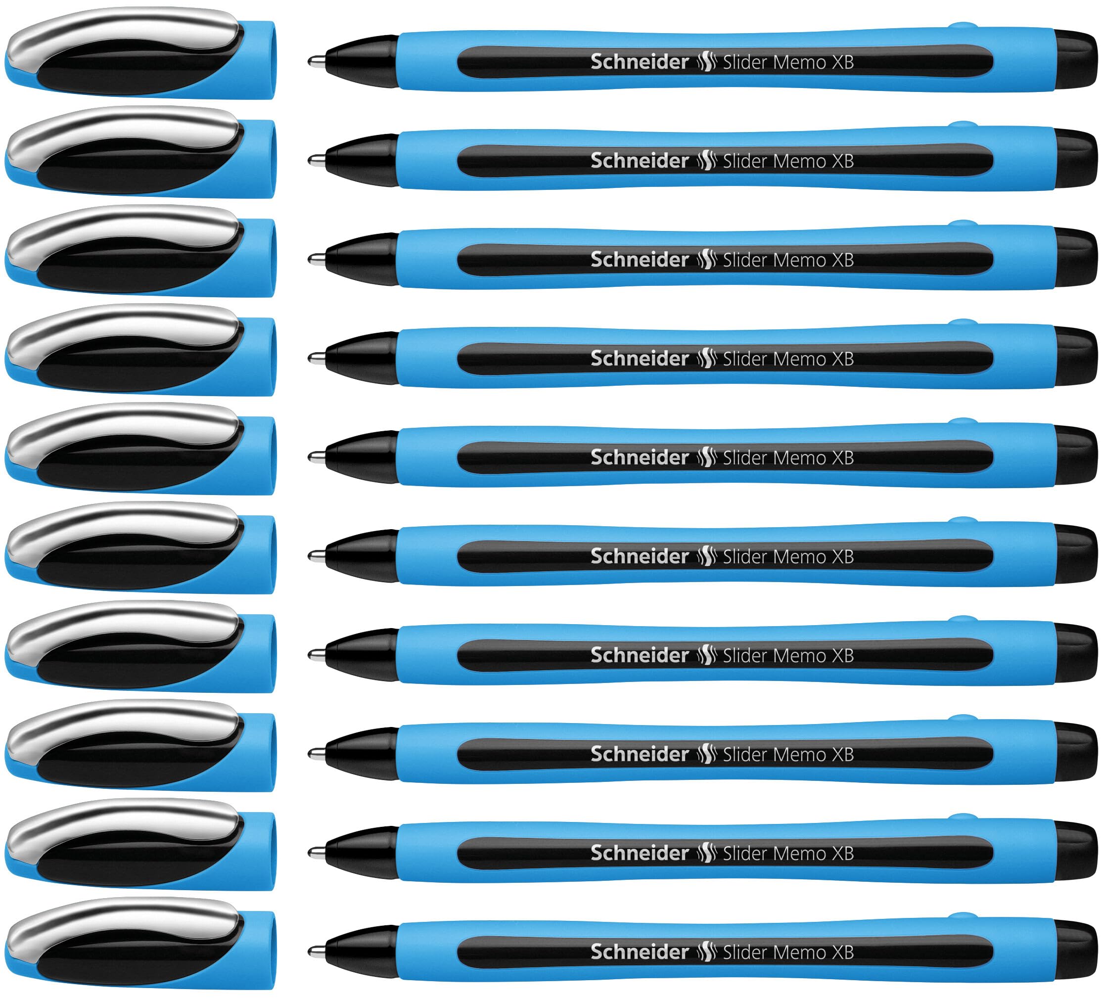 Schneider Slider Memo XB (Extra Broad) Ballpoint Pen, 1.4 mm, Light Blue Barrel, Black Ink, Box of 10 Pens (150201)