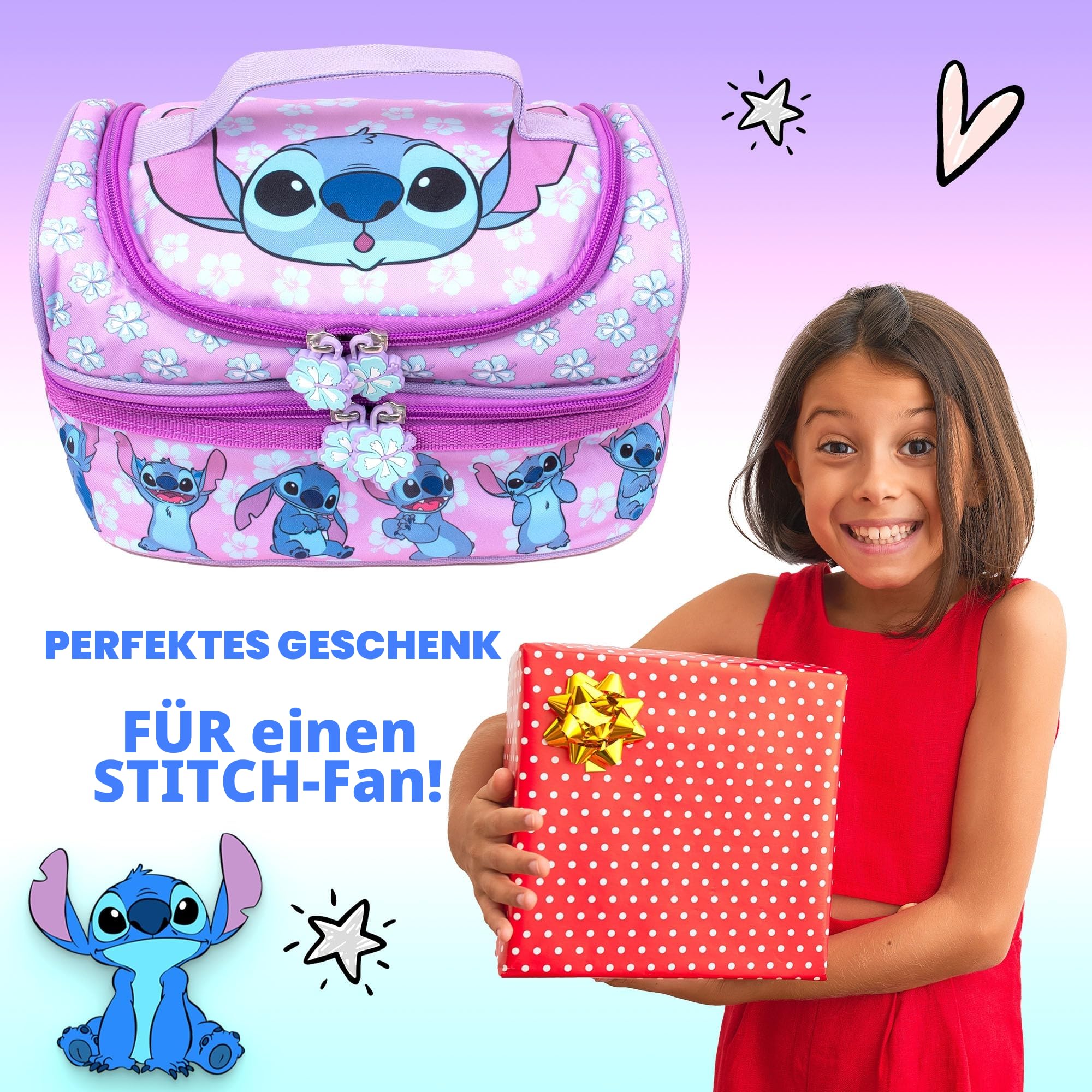 Disney Stitch Lunchtasche mit mehreren Fächern, für Kinder, Schule, thermisch isoliert, Doppeldecker, Lebensmittelbehälter für Mädchen