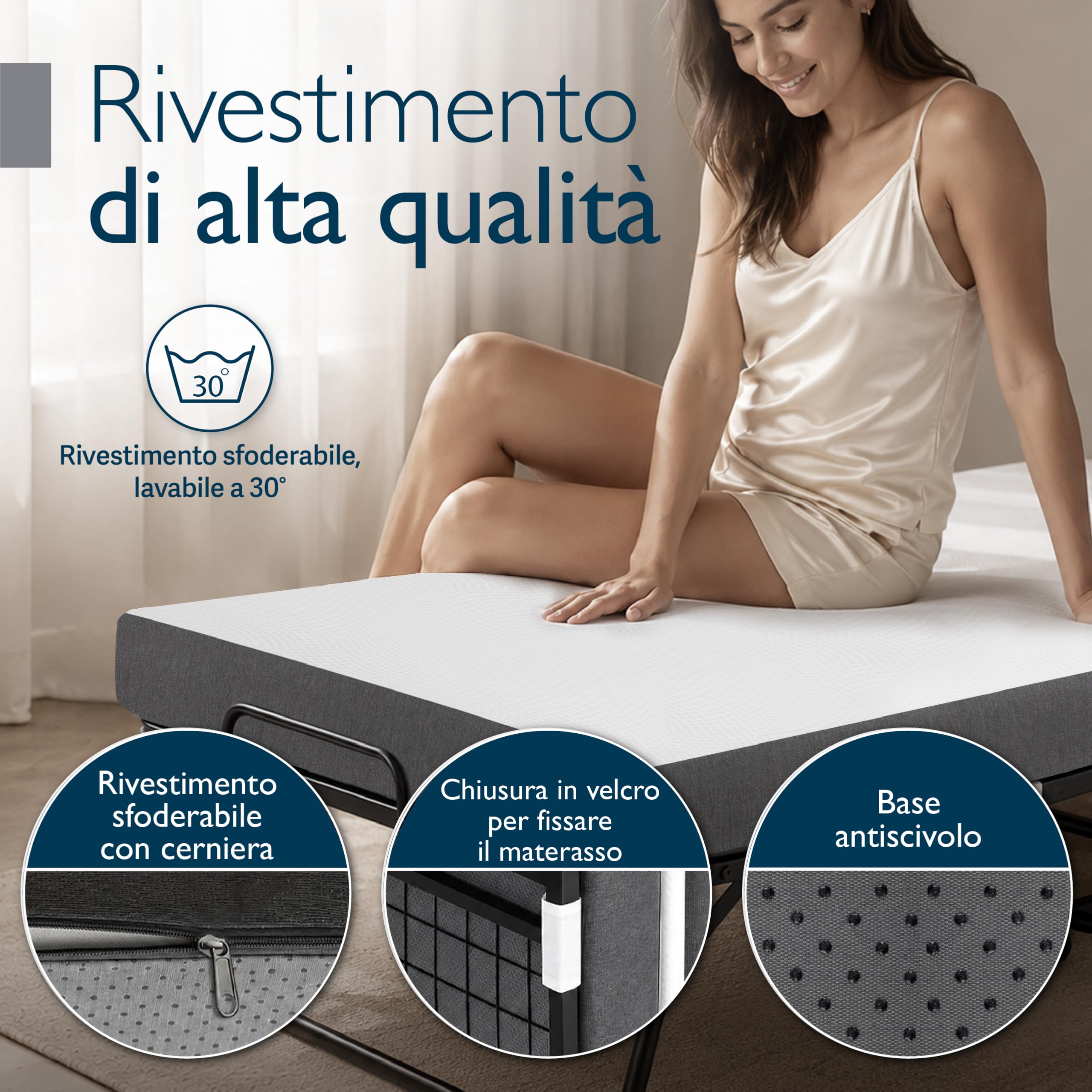 Beautissu Letto Pieghevole con Materasso Memory Foam per adulti 4 ruote | 90x200cm 13cm fino a 200 kg 4 frenabili salvaspazio con copertura brandina ospiti rotelle branda richiudibile Traumkraft D