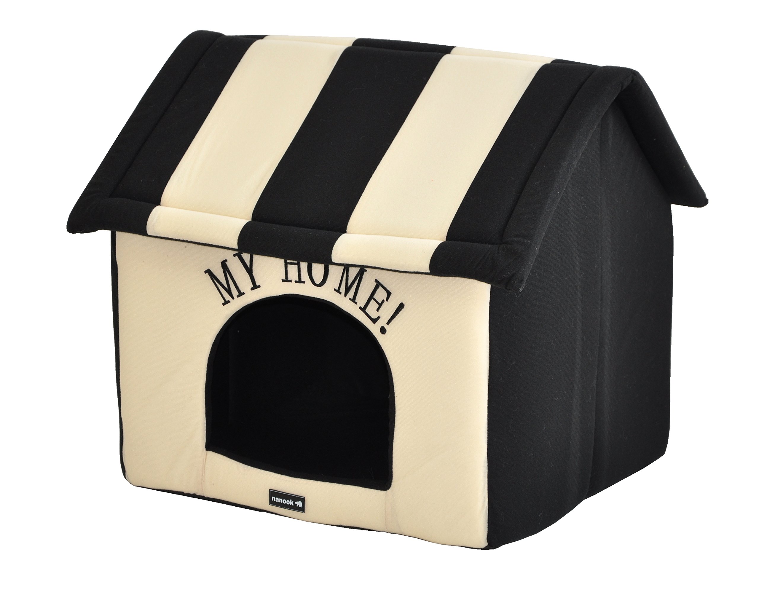 nanook Hundehöhle Katzenhöhle XL Hundebett Katzenbett Hundehaus faltbar flauschig kuschelig (Schwarz Beige, 60cm)