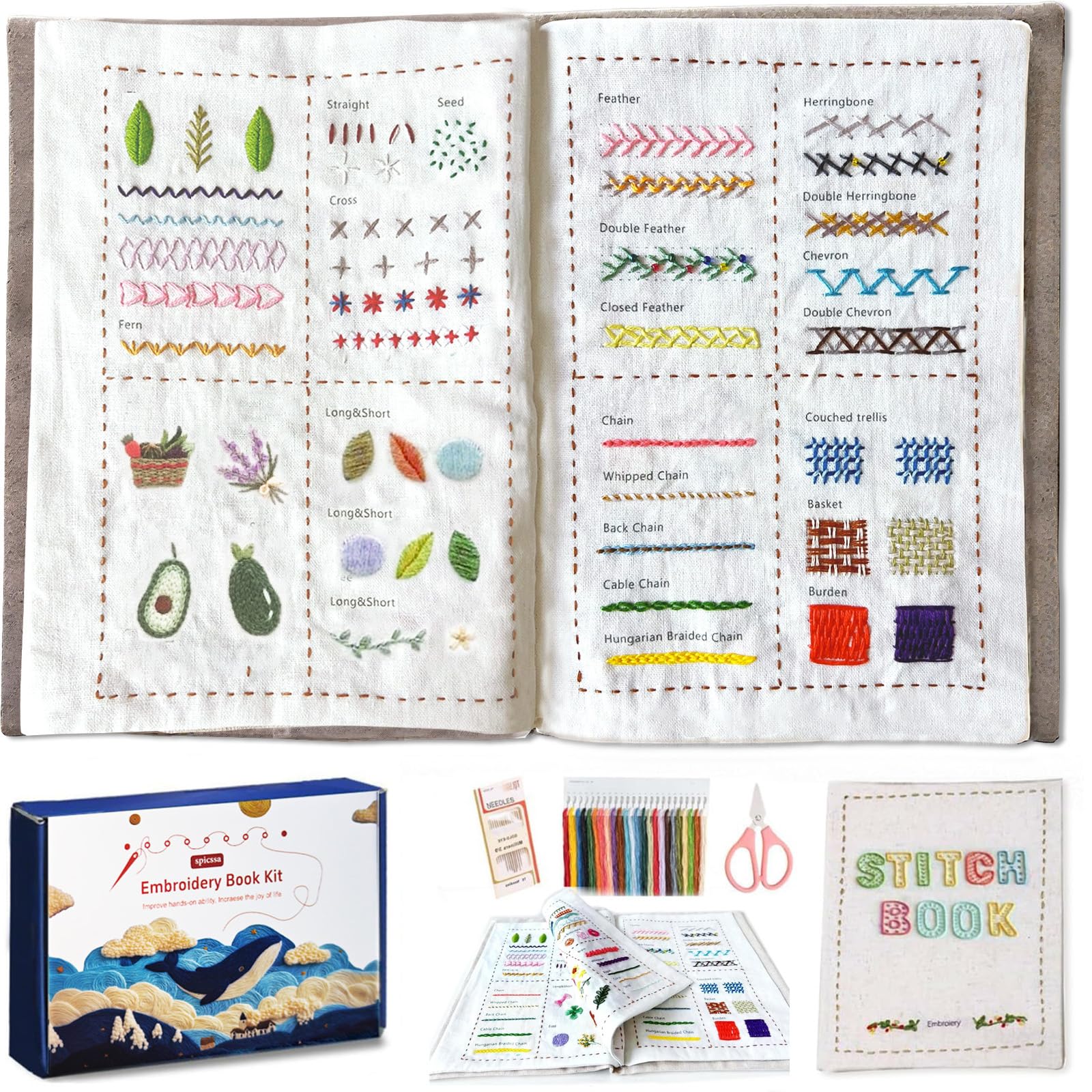 DIY Stitch Book,Embroidery Stitch Book on Linen Fabric