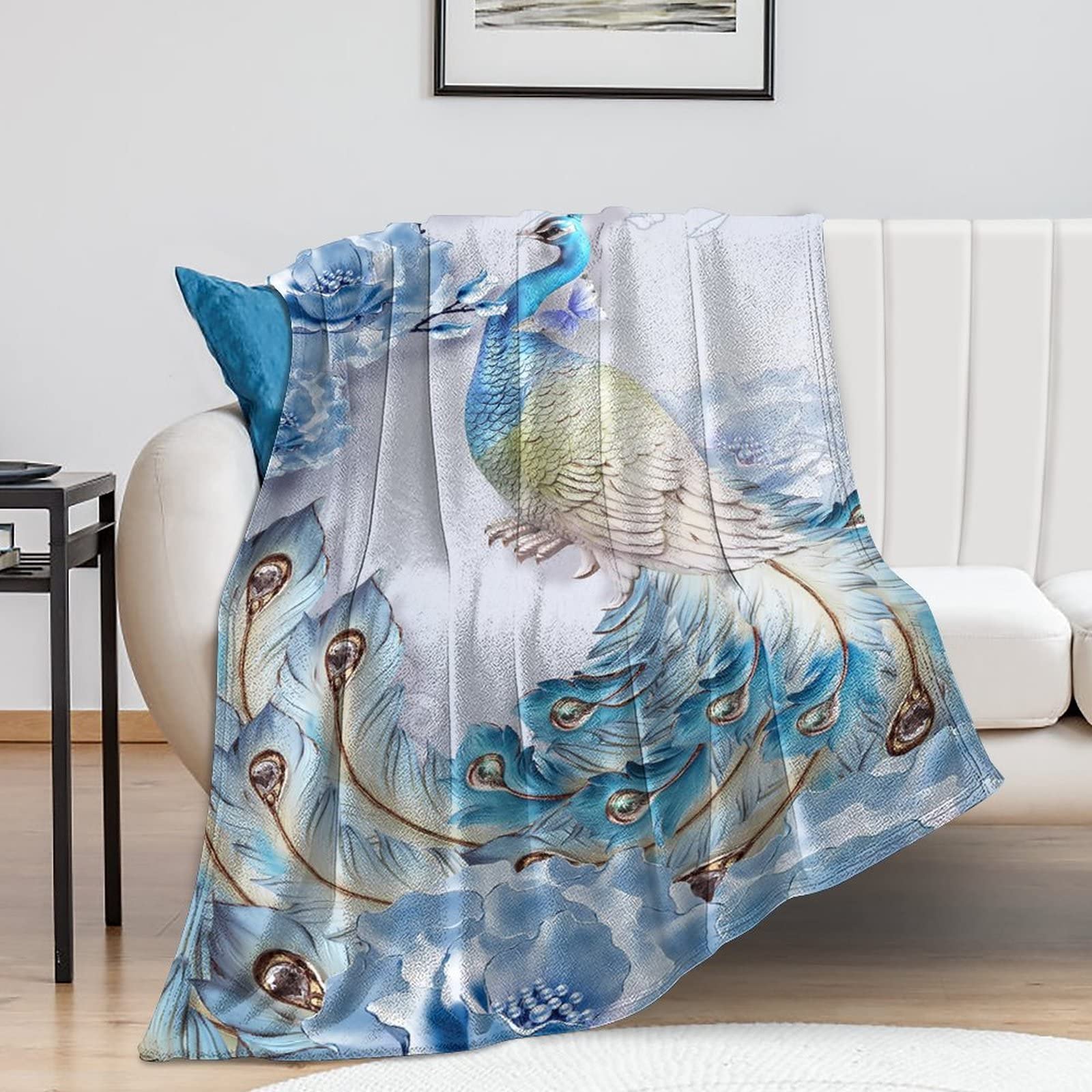 Couverture paon en peluche chaude pour vos soirées cocooning