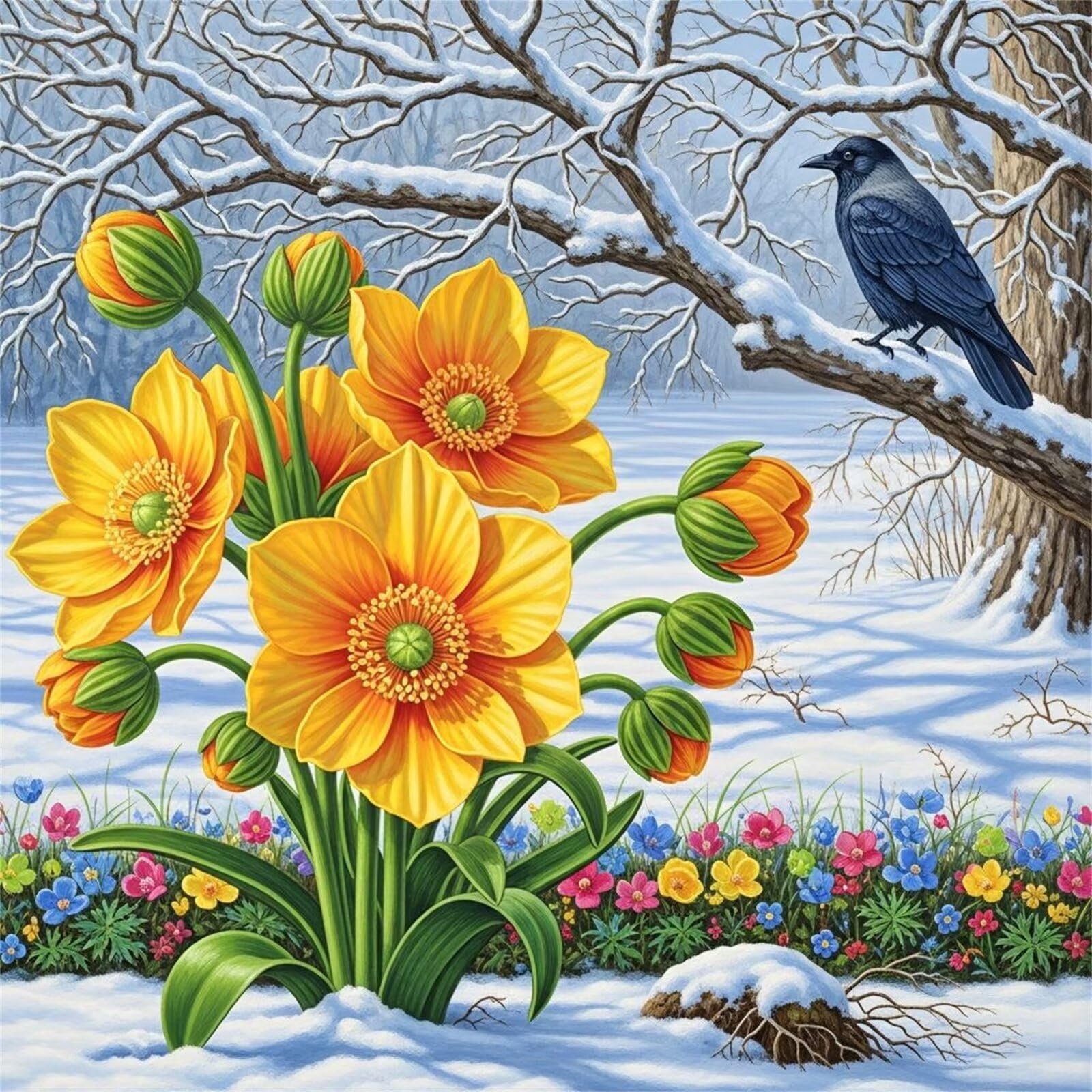 Umfarvt 5D Flowers Birds Diamond Art Painting Kits,Full Drill DIY Round Diamond Painting for Adults Crystal Rhinestone Cross Stitch Pictures for Home Wall Decor 30x30cm
