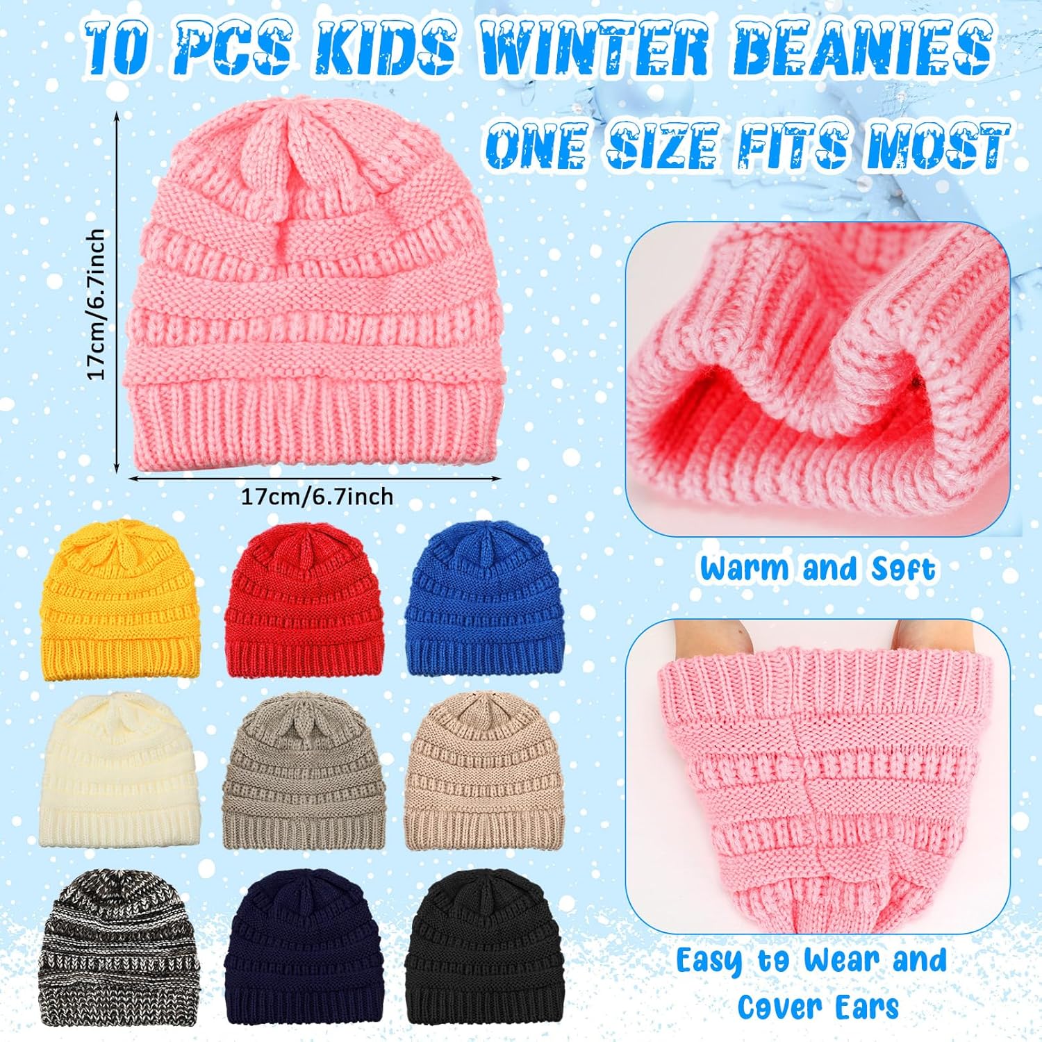 JaGely 20/12 Pcs Kids Beanies Hats Gloves for 5-12 Years Winter Warm Gloves Beanie Hat Stretchy for Boys Girls Homeless Gift - Image 2